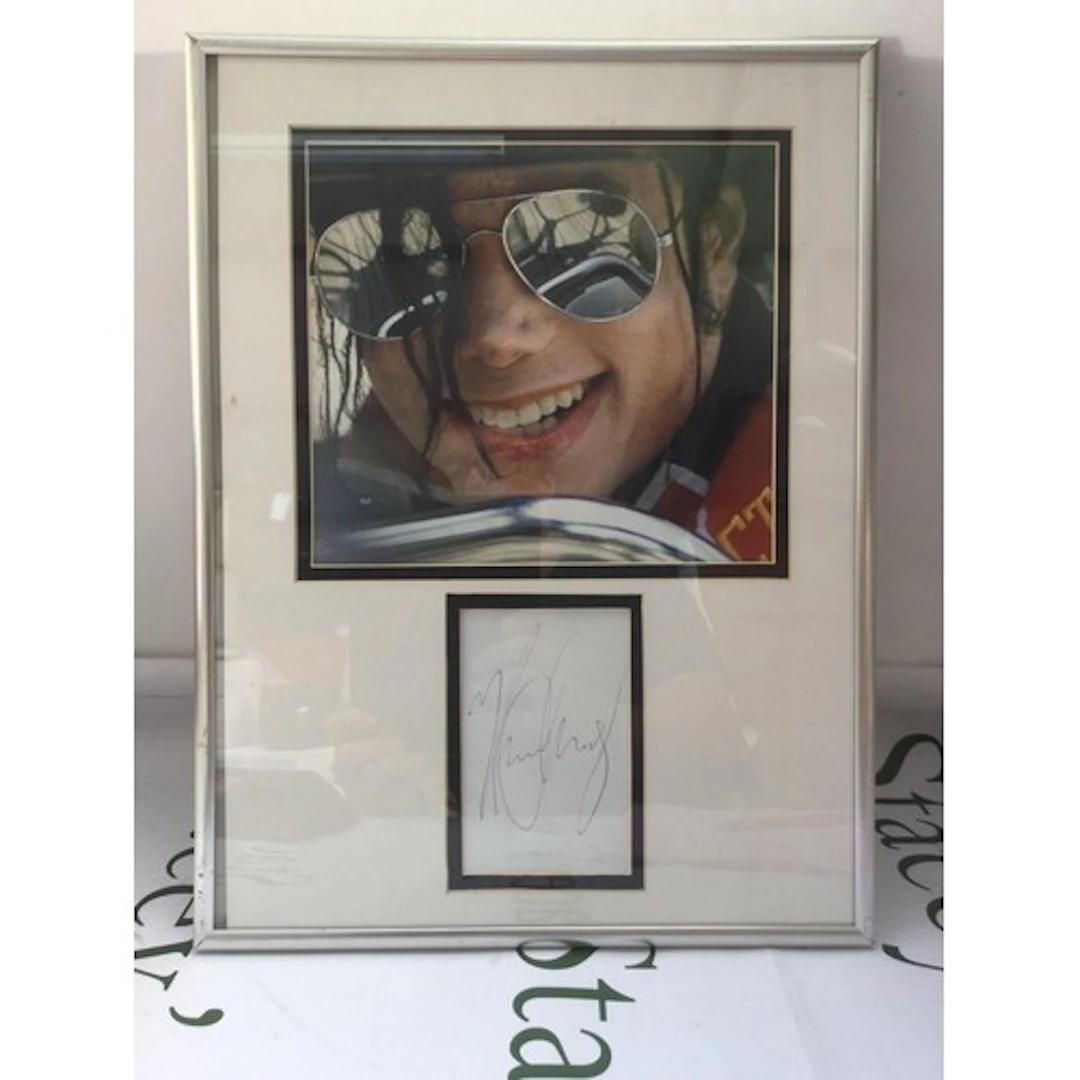 A framed and glazed signed Michael Jackson display, approx 3...