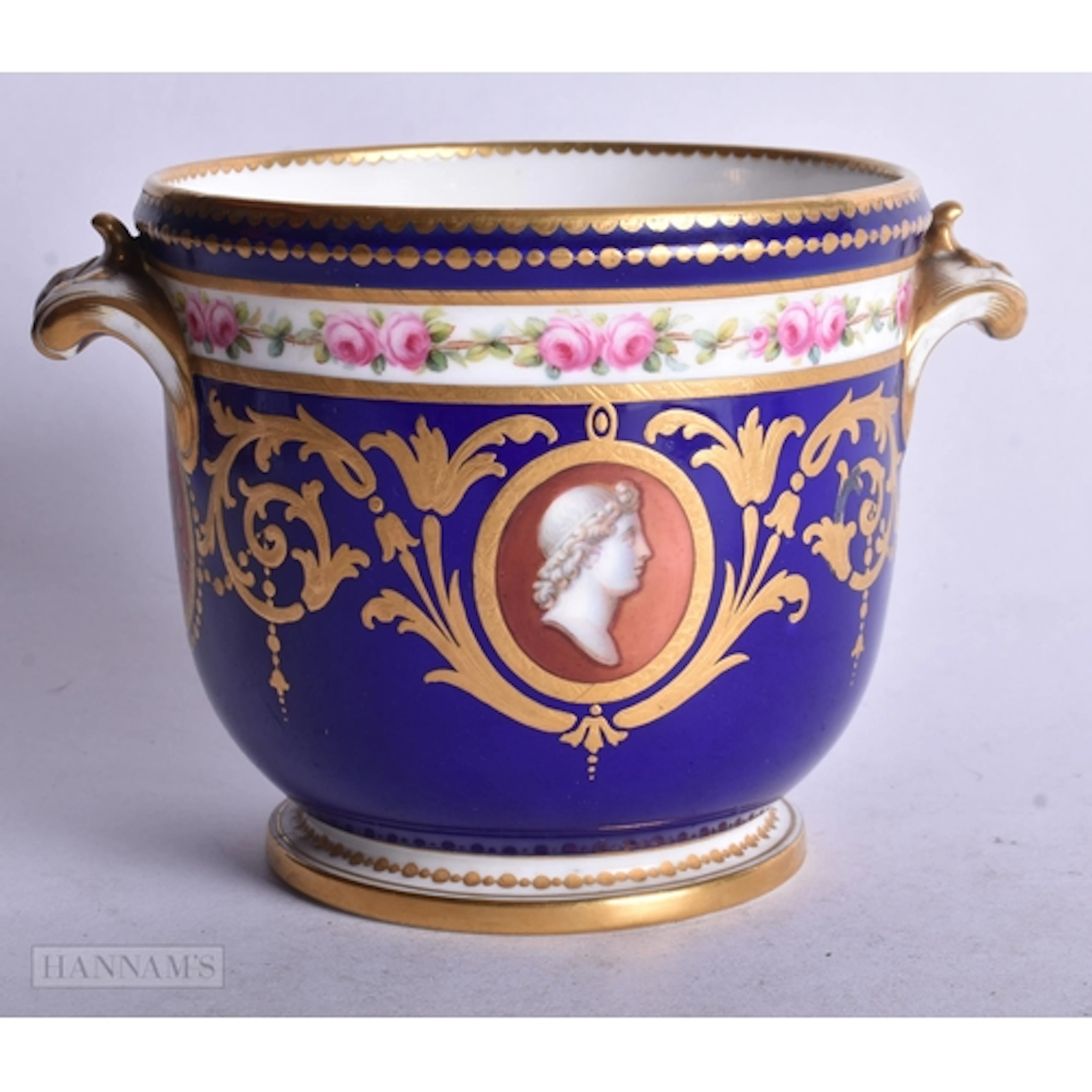 Minton glass cooler painted with medallions two with busts a...