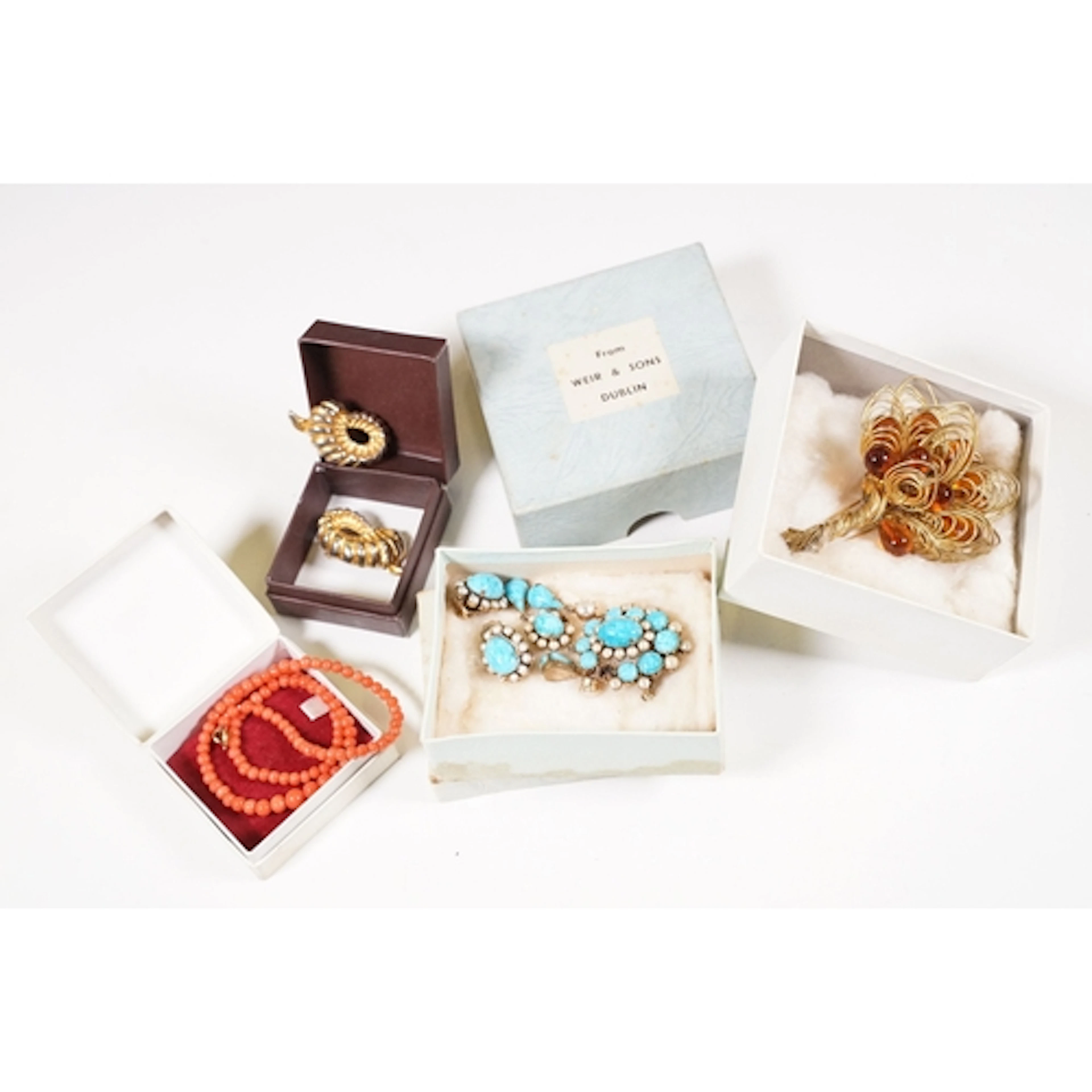 French depose amber flower brooch together with a turquoise ...
