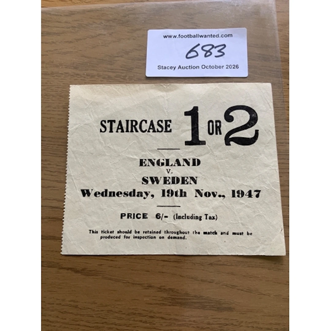 1947 England v Sweden Football Ticket: Fair condition full i...