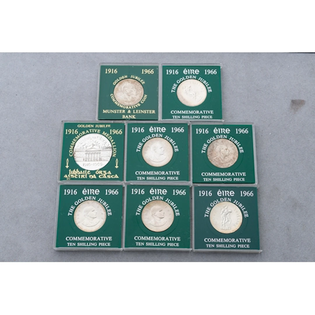 7 X 1966 IRISH PEARSE 10/- COINS, with new square "Jubilee" ...