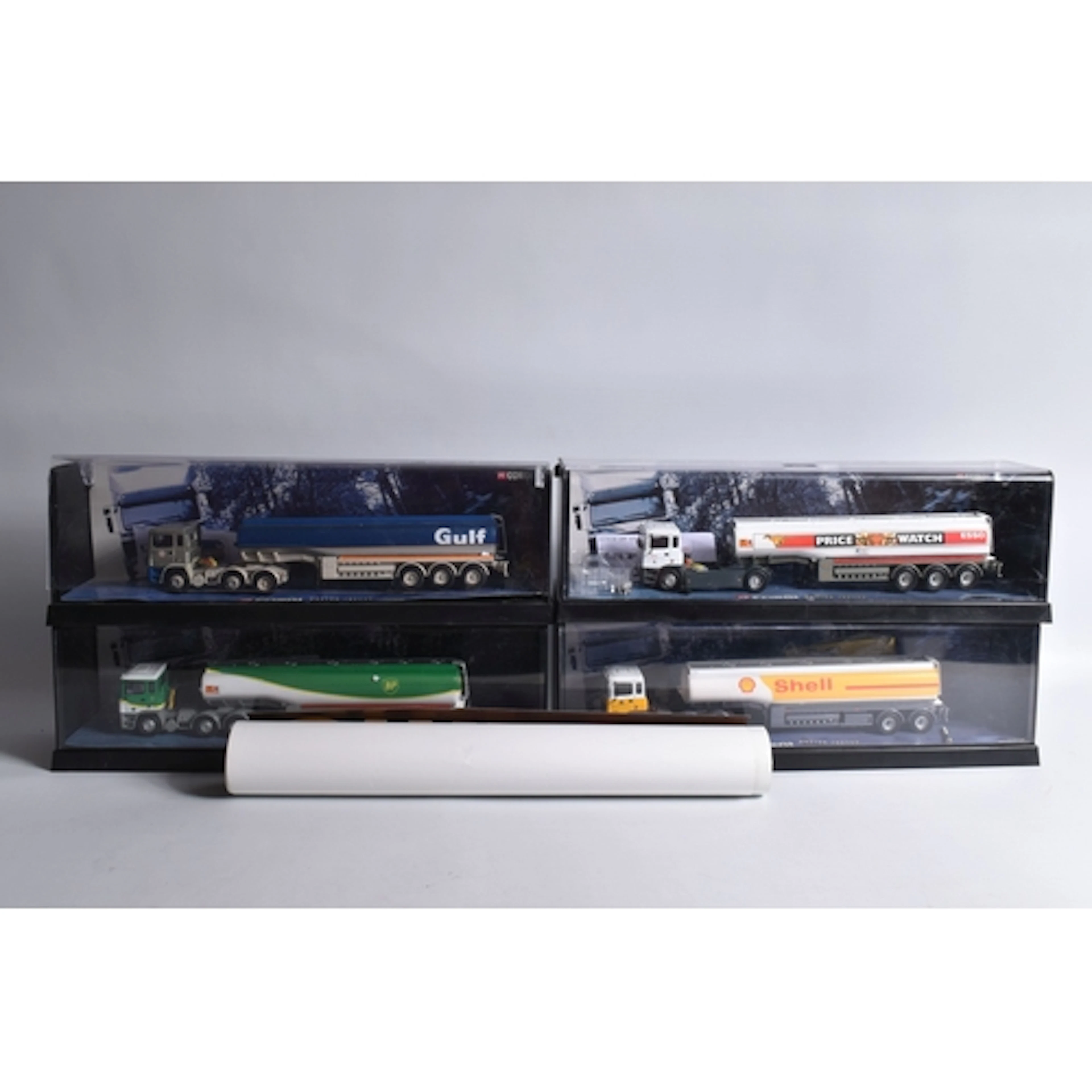 FOUR CORGI 1:50 SCALE DIECAST MODERN TRUCKS IN ERF SHOW CASE...