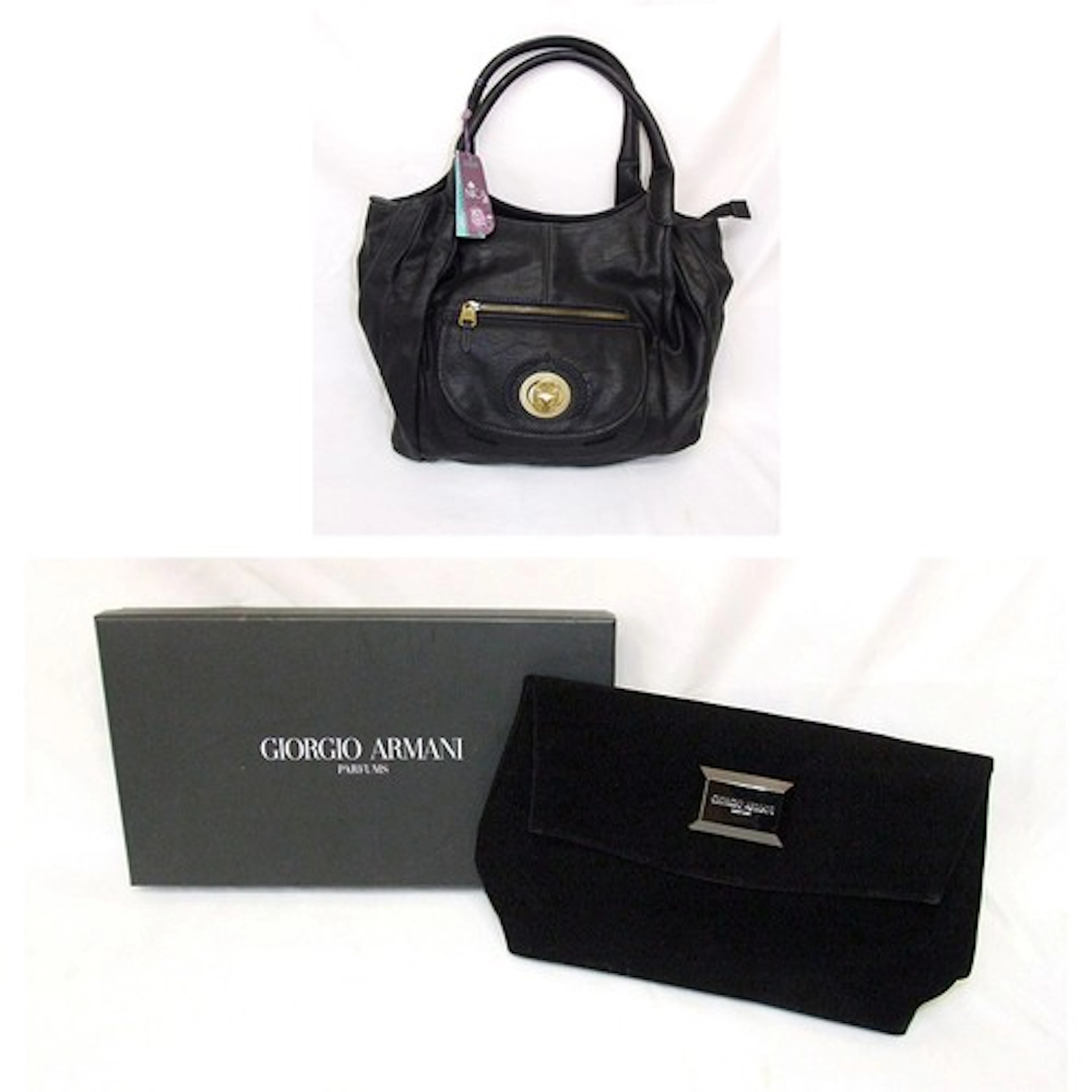 Nica As New Black Leather Tote Bag, Giorgio Armani Parfums A...