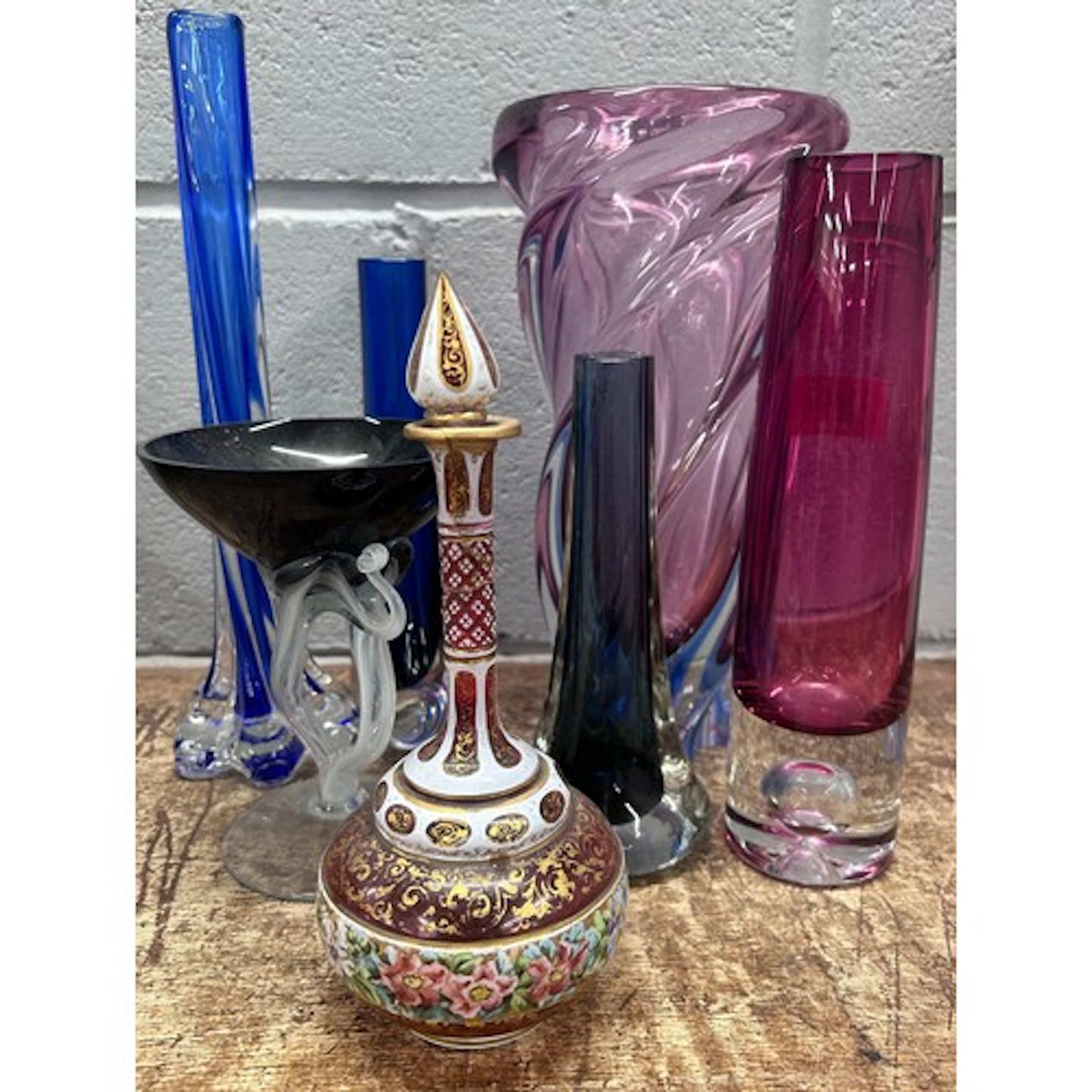 A Murano style large studio glass twisted vase in pink and p...