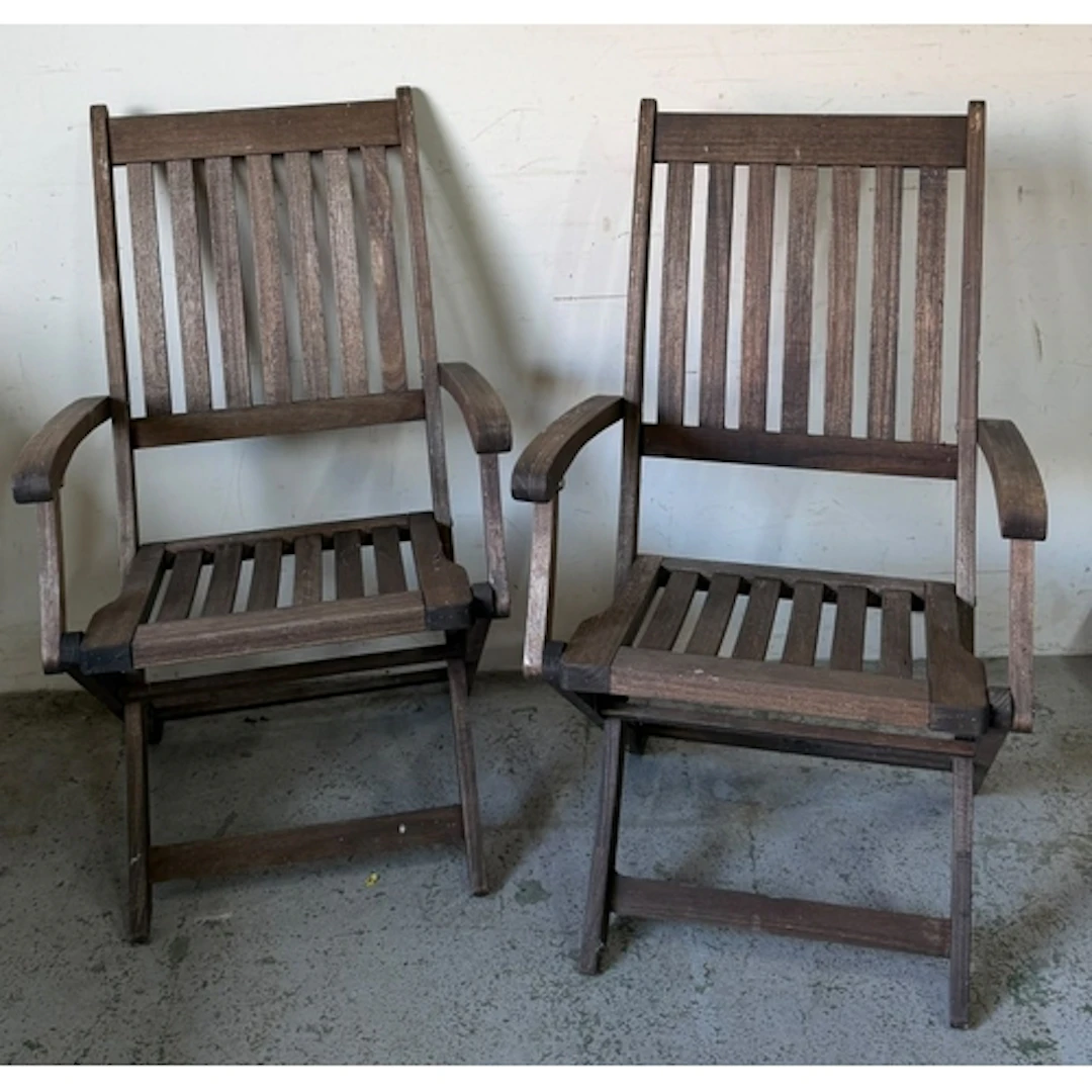 Two Teak garden folding chairs