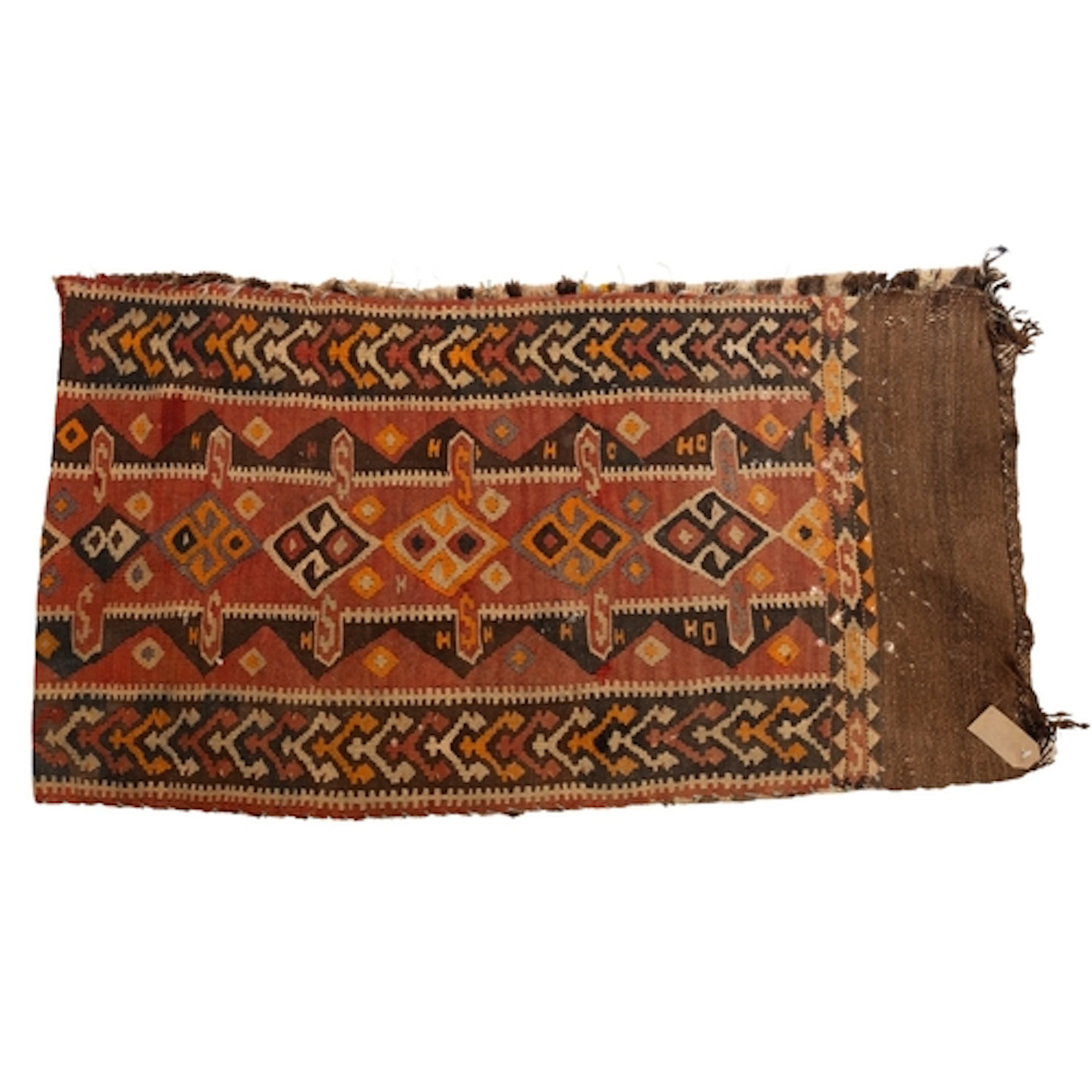 An Anatolian kelim saddle bag, the brick red field with s ro...