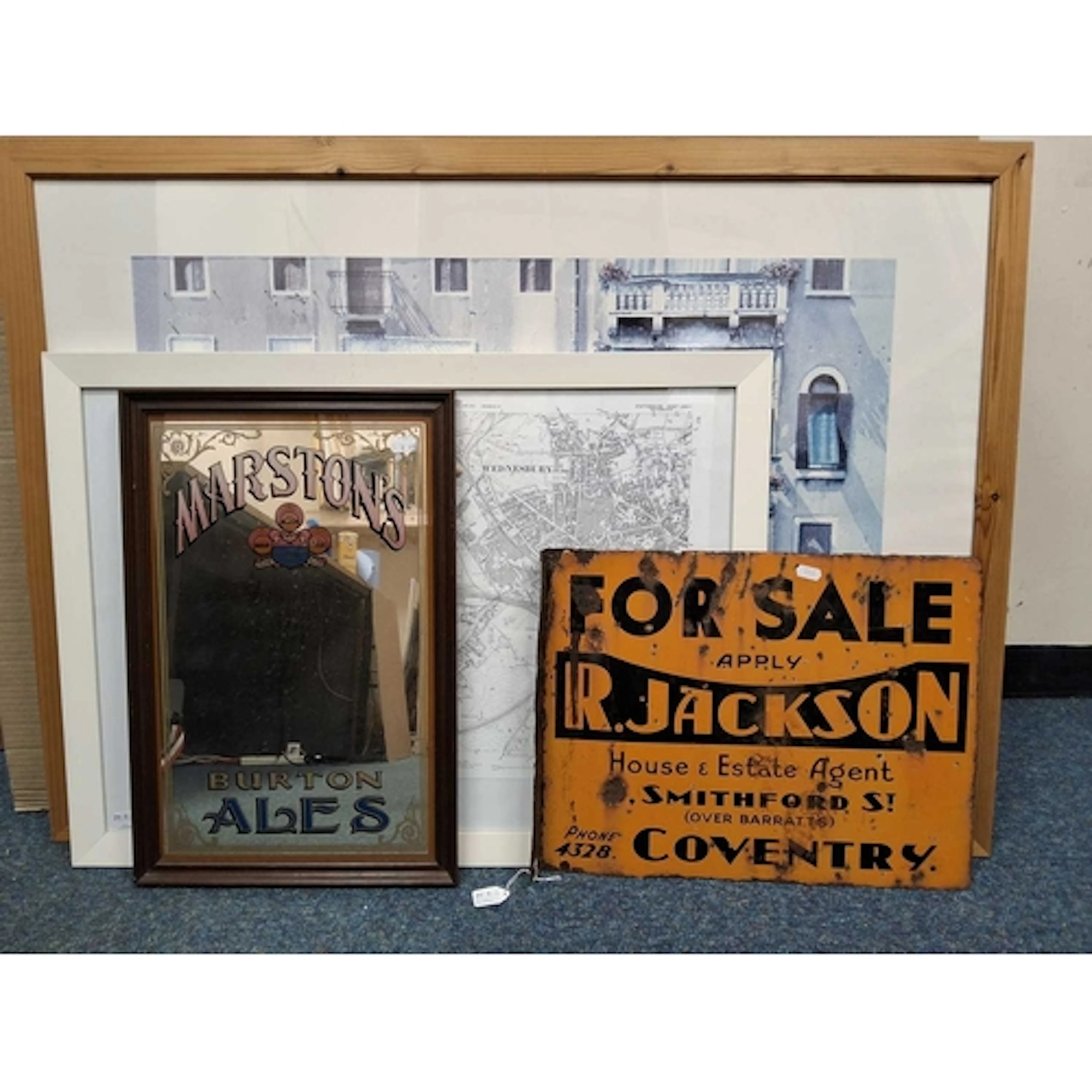 A VINTAGE ENAMEL FOR SALE SIGN, named for R. Jackson House a...