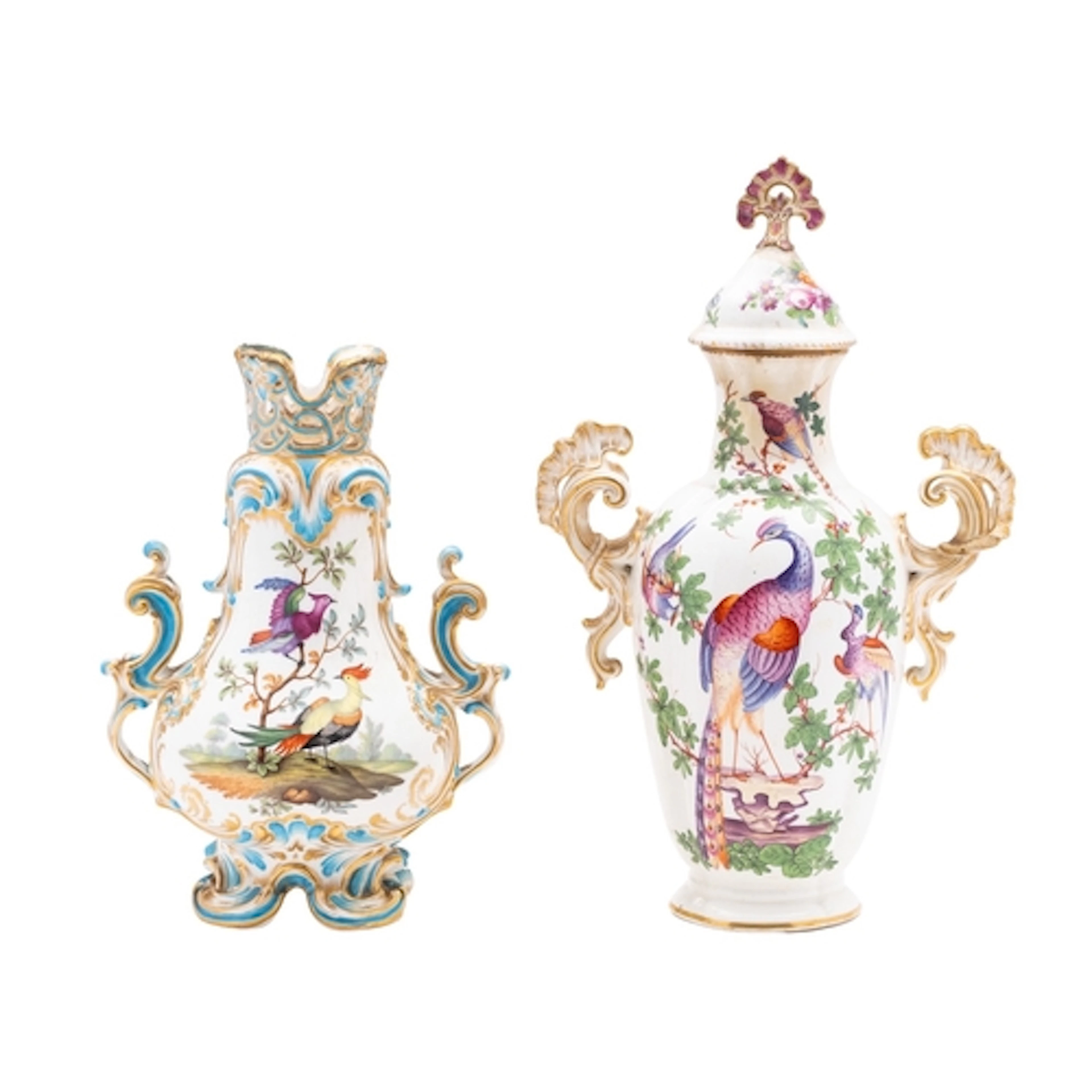 Two mid 19th century English porcelain vases in Chelsea gold...
