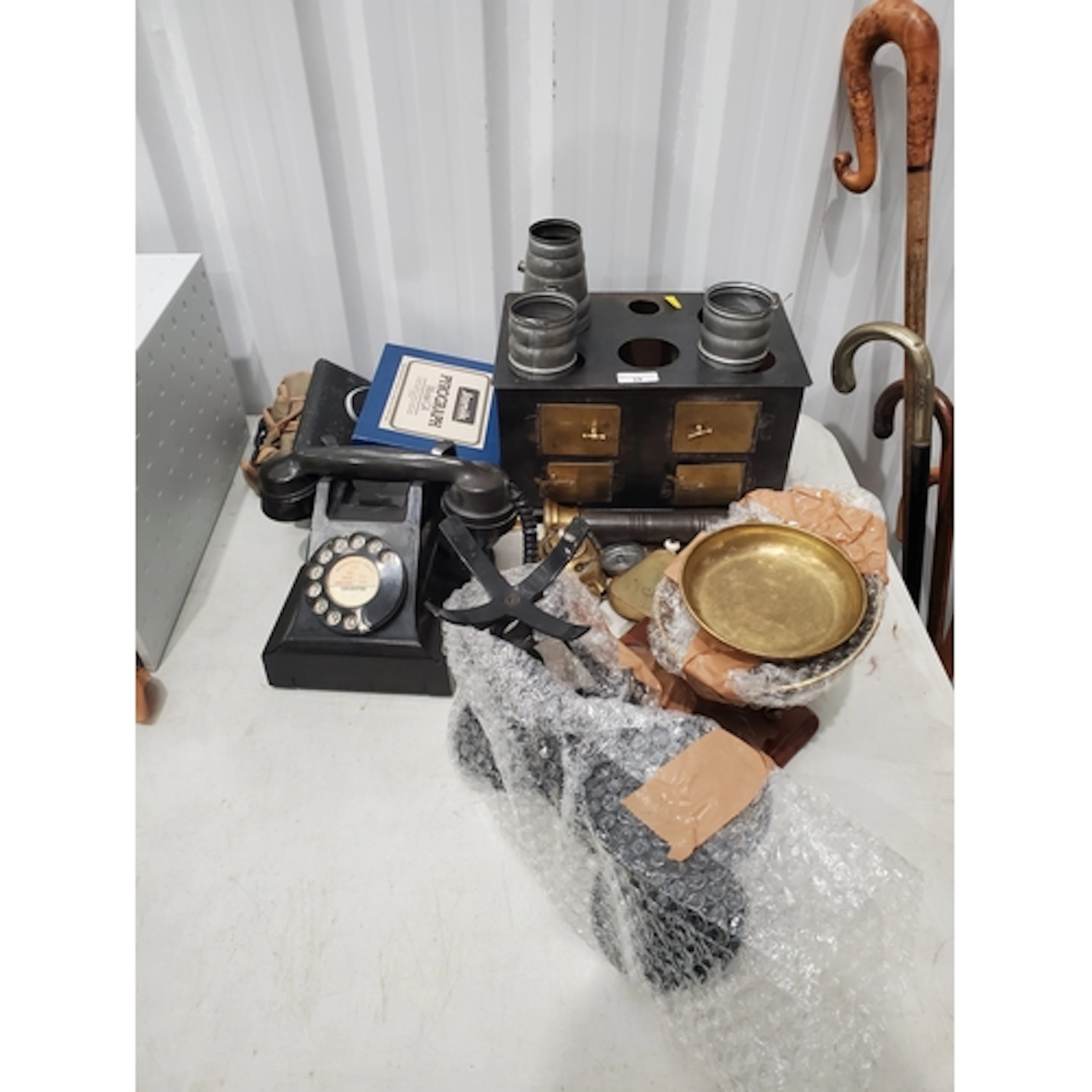 A child's Stove and Cooking Pans, two Sets of Scales and a v...