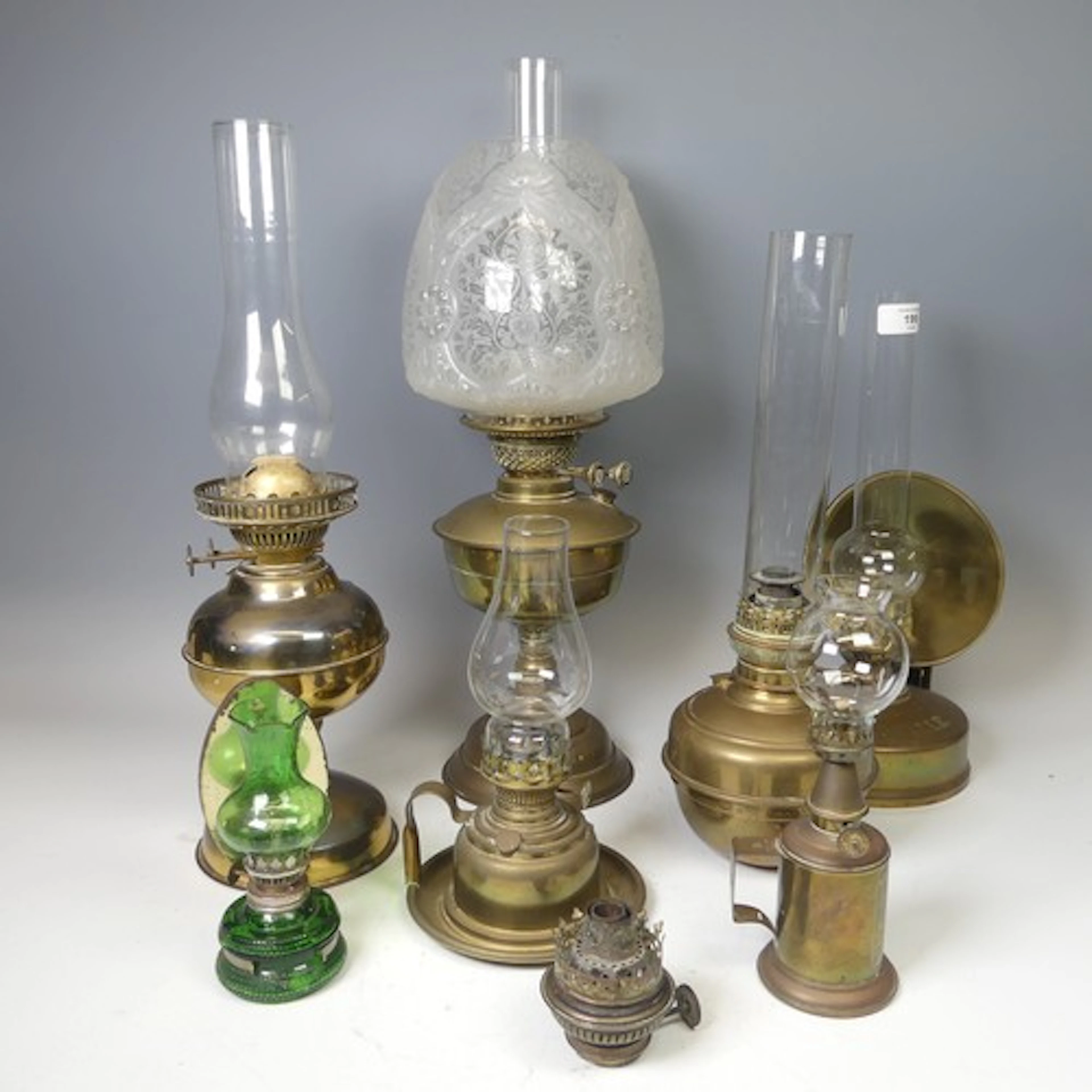 A collection of 19th century and later brass Oil Lamps, incl...