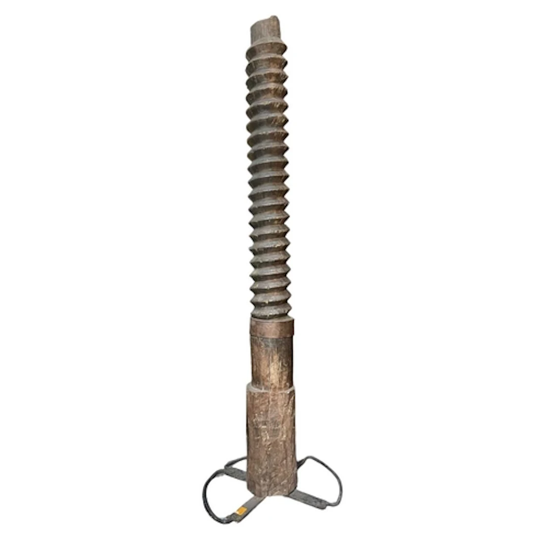 A large French 19th century carved wooden wine press screw. ...