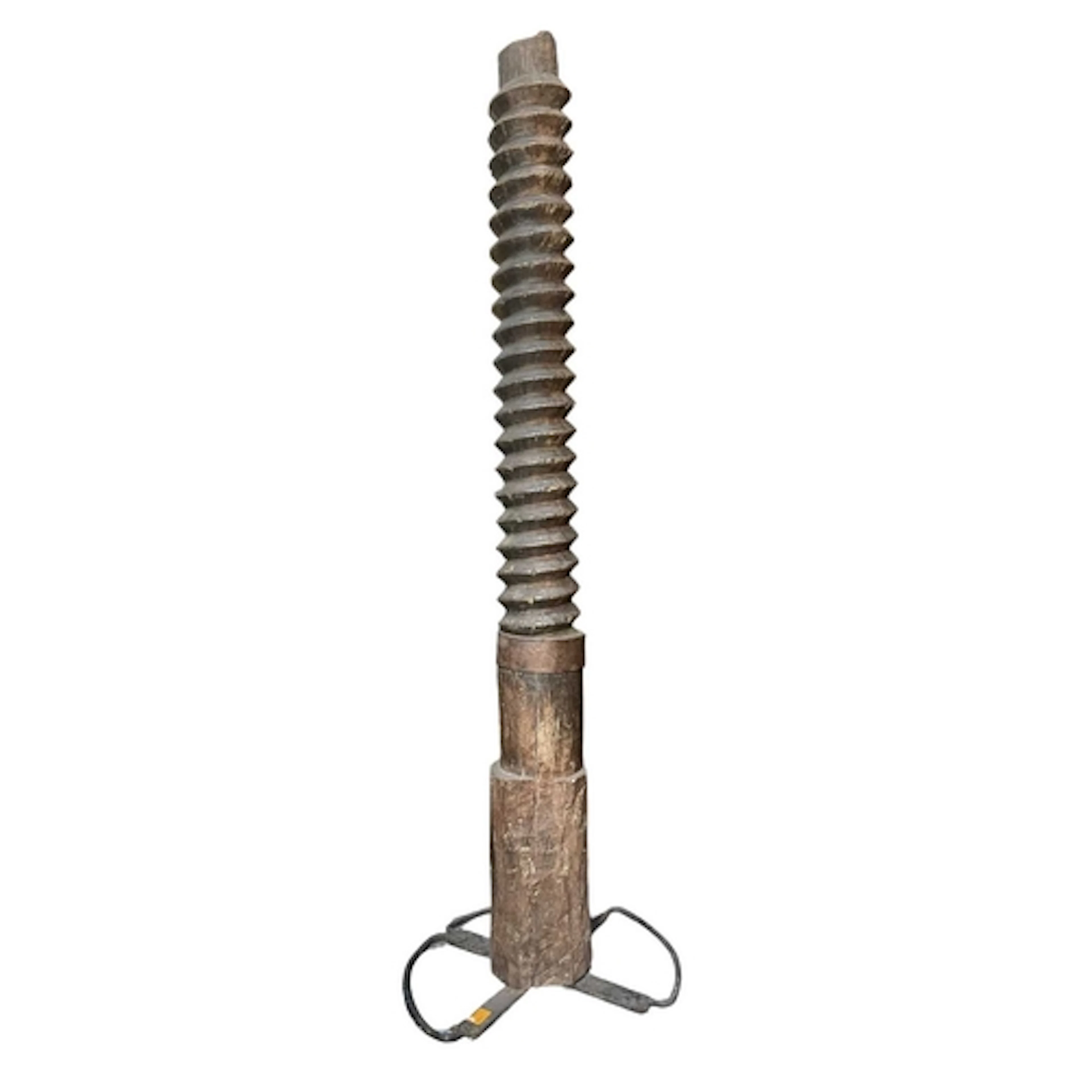 A large French 19th century carved wooden wine press screw. ...