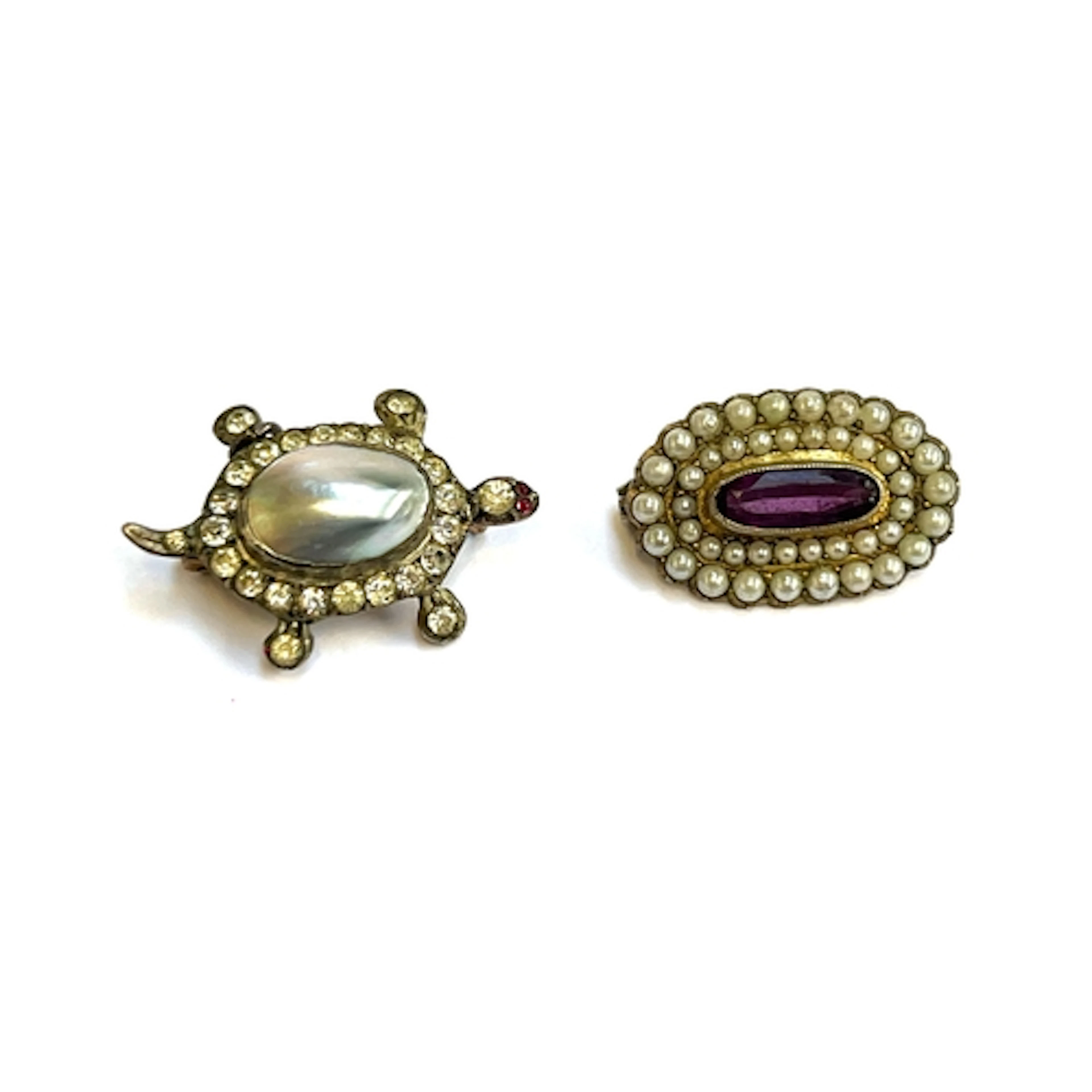 An early 20th century paste and mabe pearl set tortoise broo...