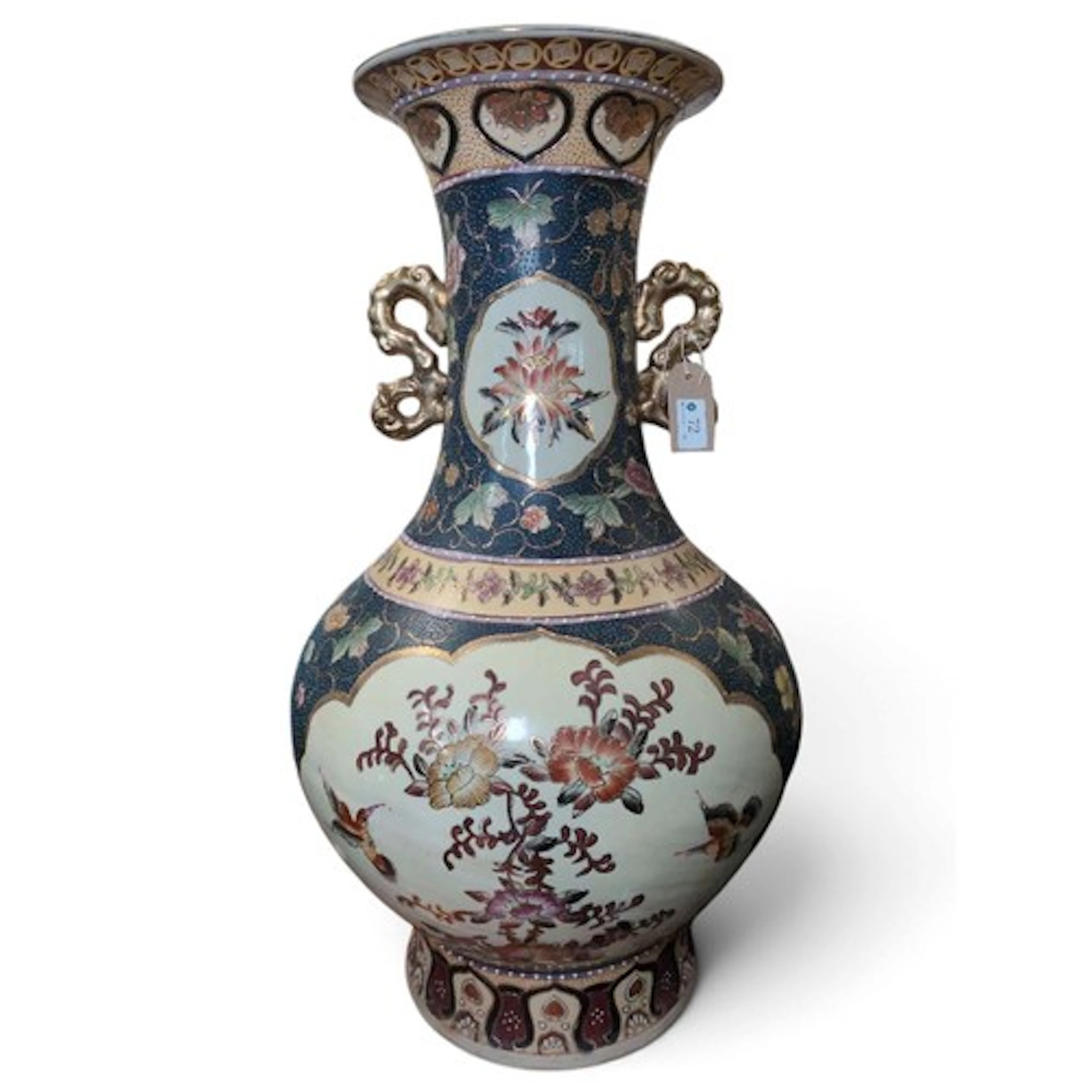 Large ceramic floor vase, with bird decorated panels & g...