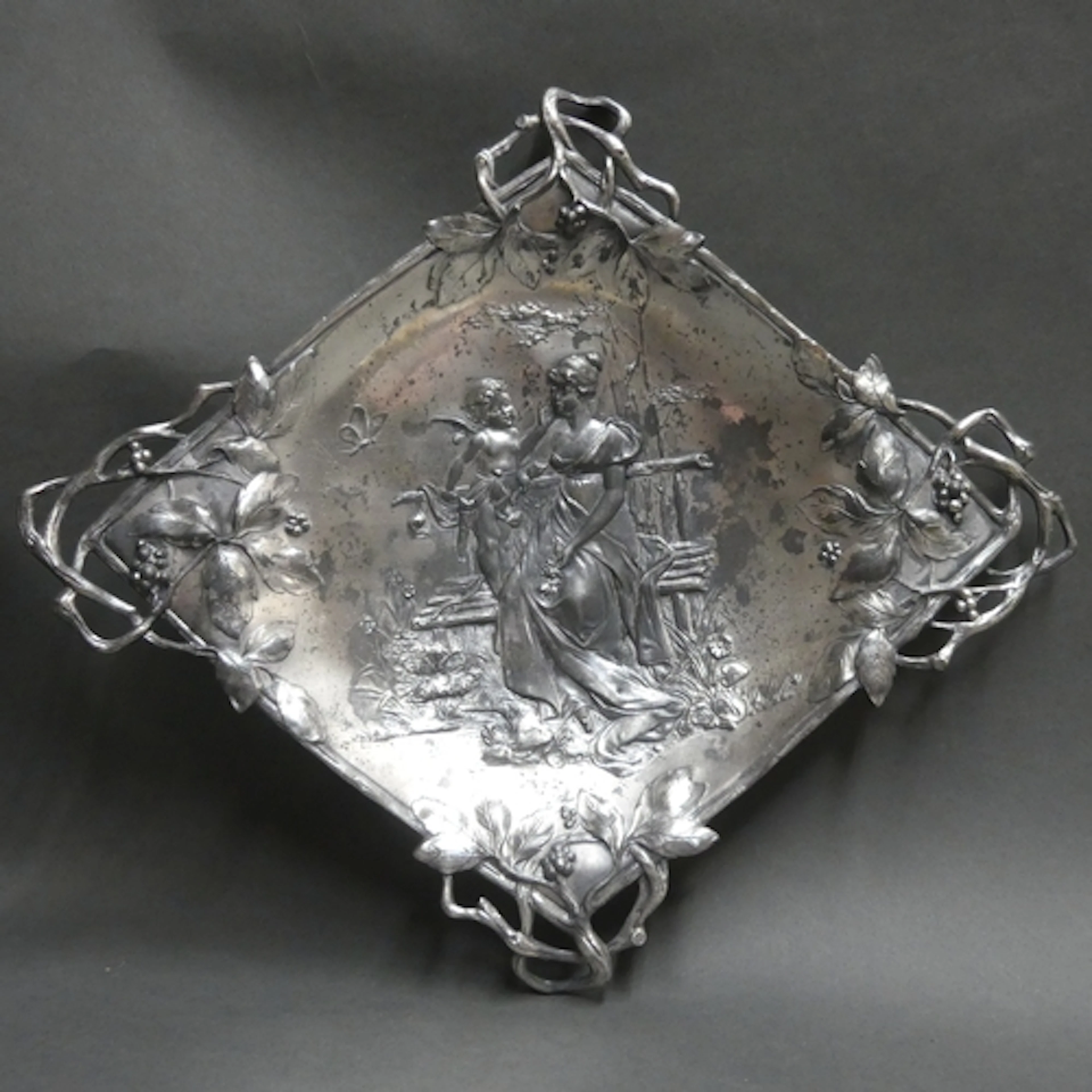 WMF - A large ornate Brittania metal diamond shaped footed b...
