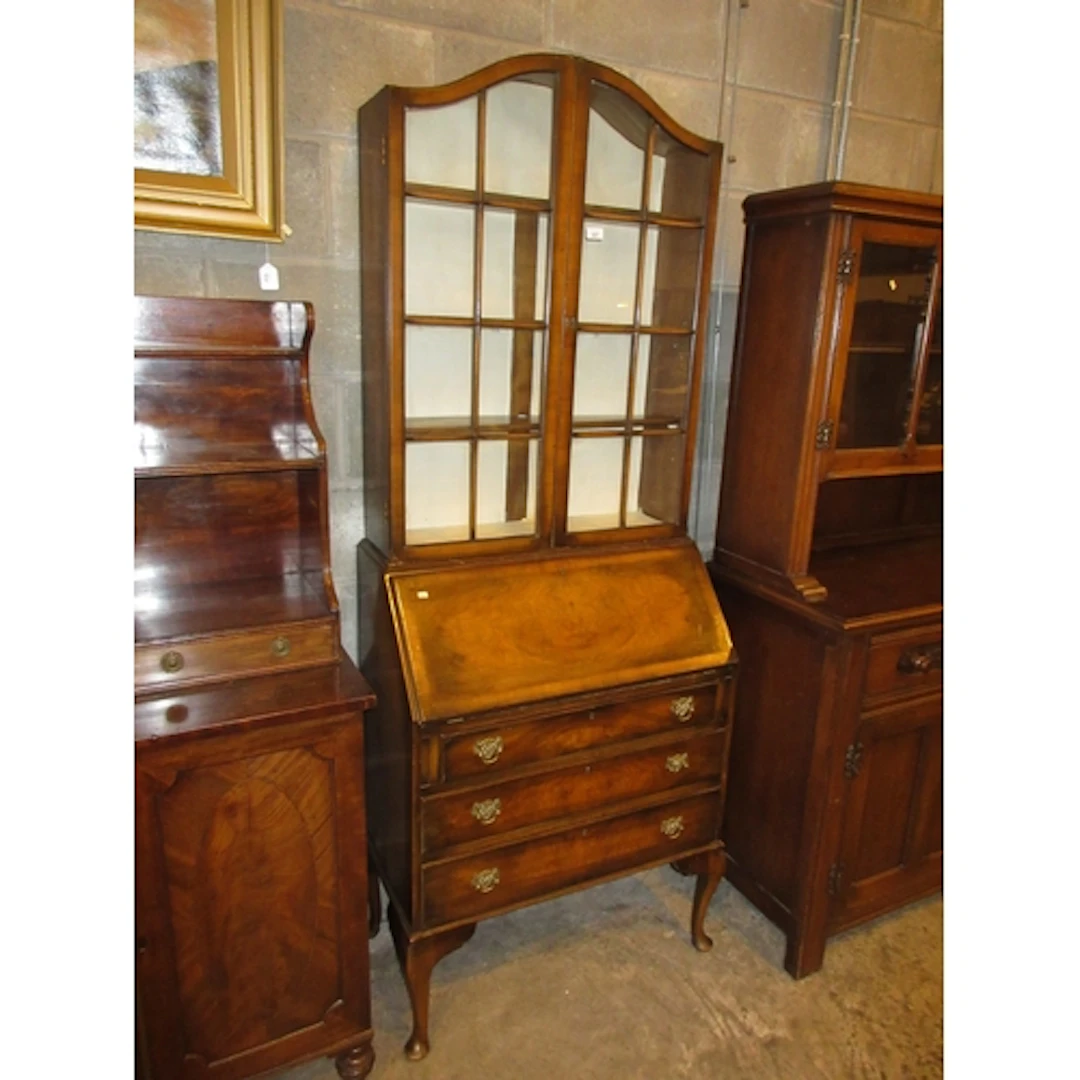 Figured Walnut Bureau Bookcase, 76x43x196cm h