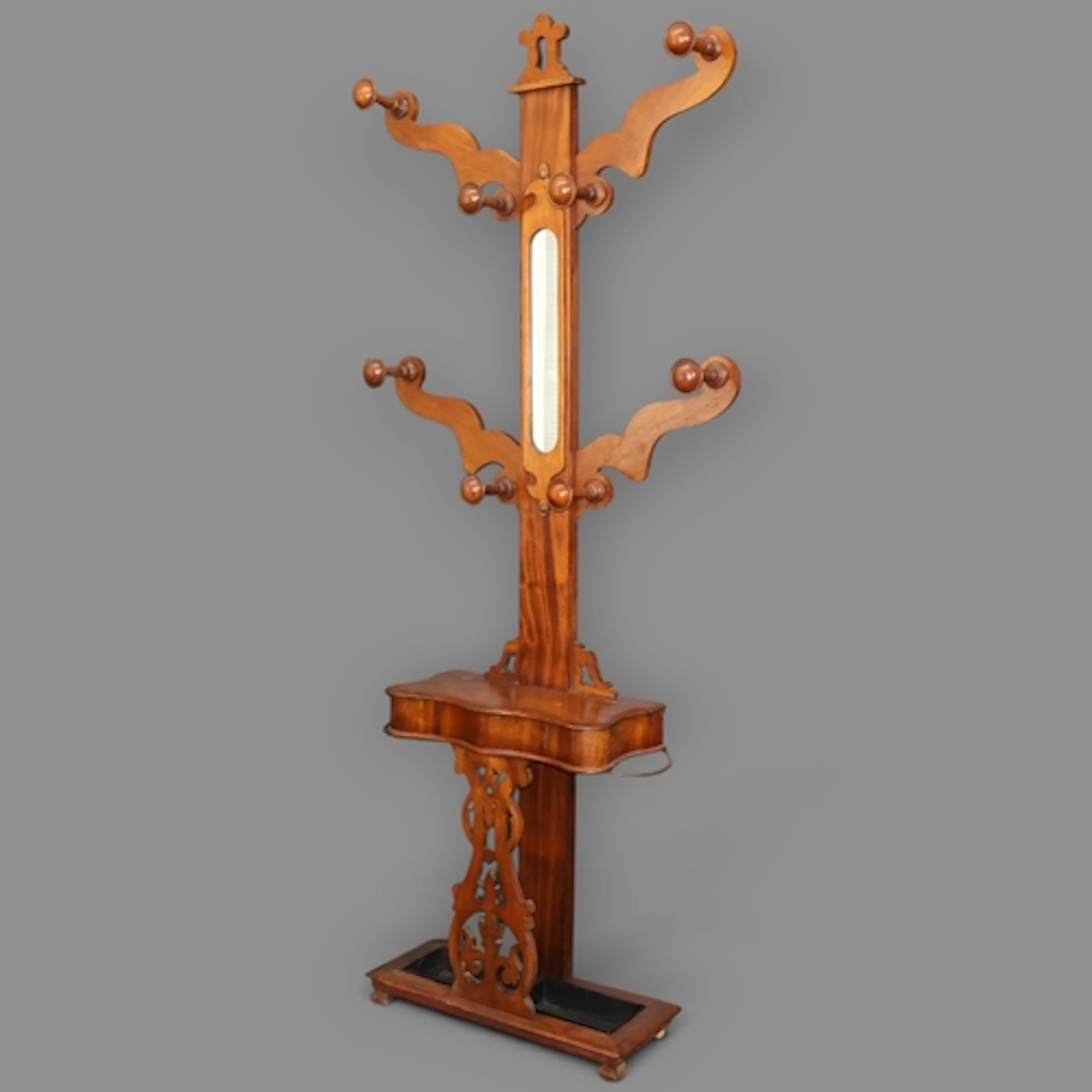 A Victorian mahogany tree-design hat and coat stand, with gl...