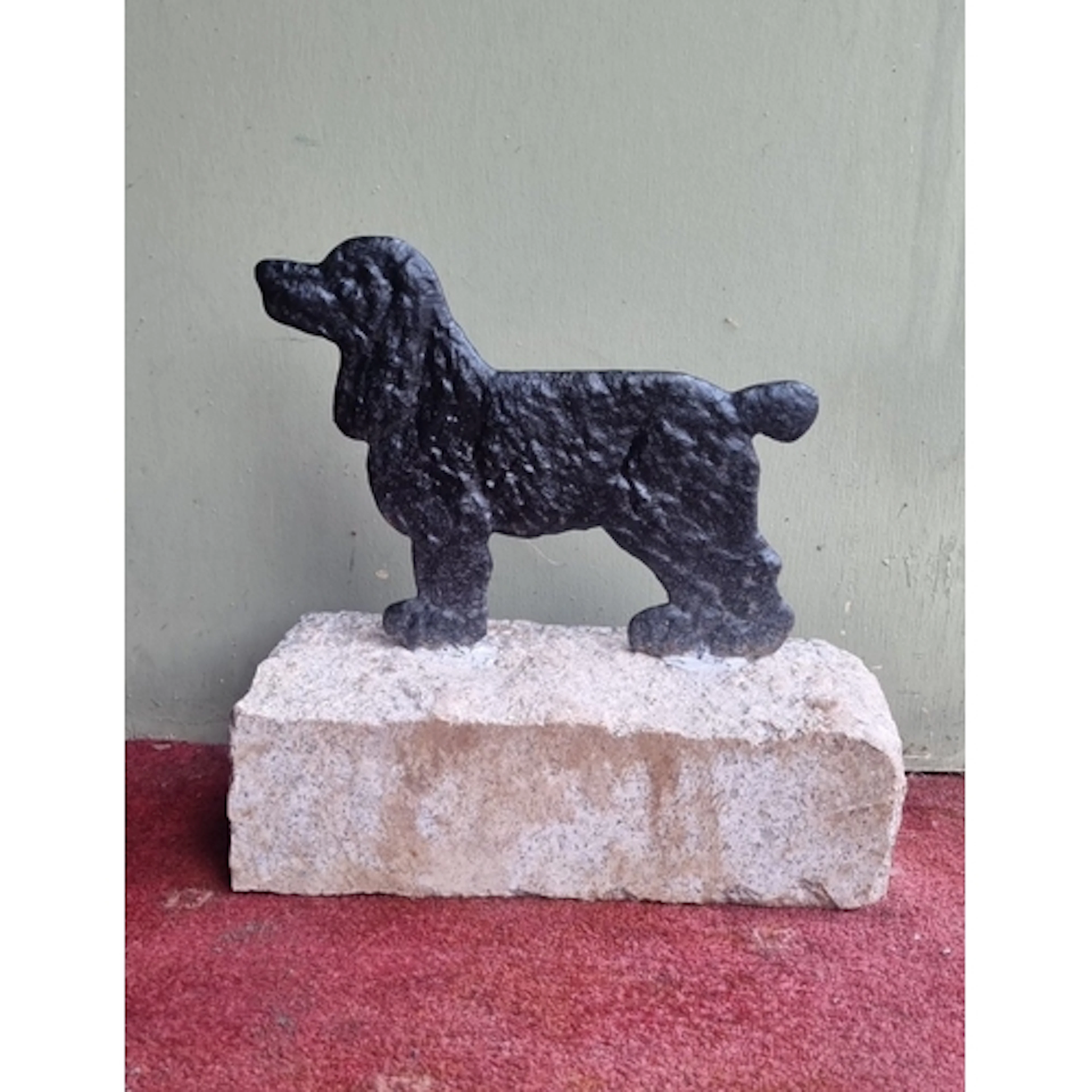 Metal Spaniel Figure on Limestone Base Boot scrapper H: 36cm