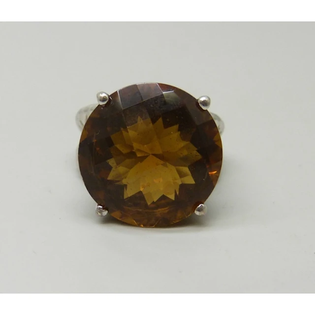 A statement TGGC silver and checker board cut citrine ring, ...