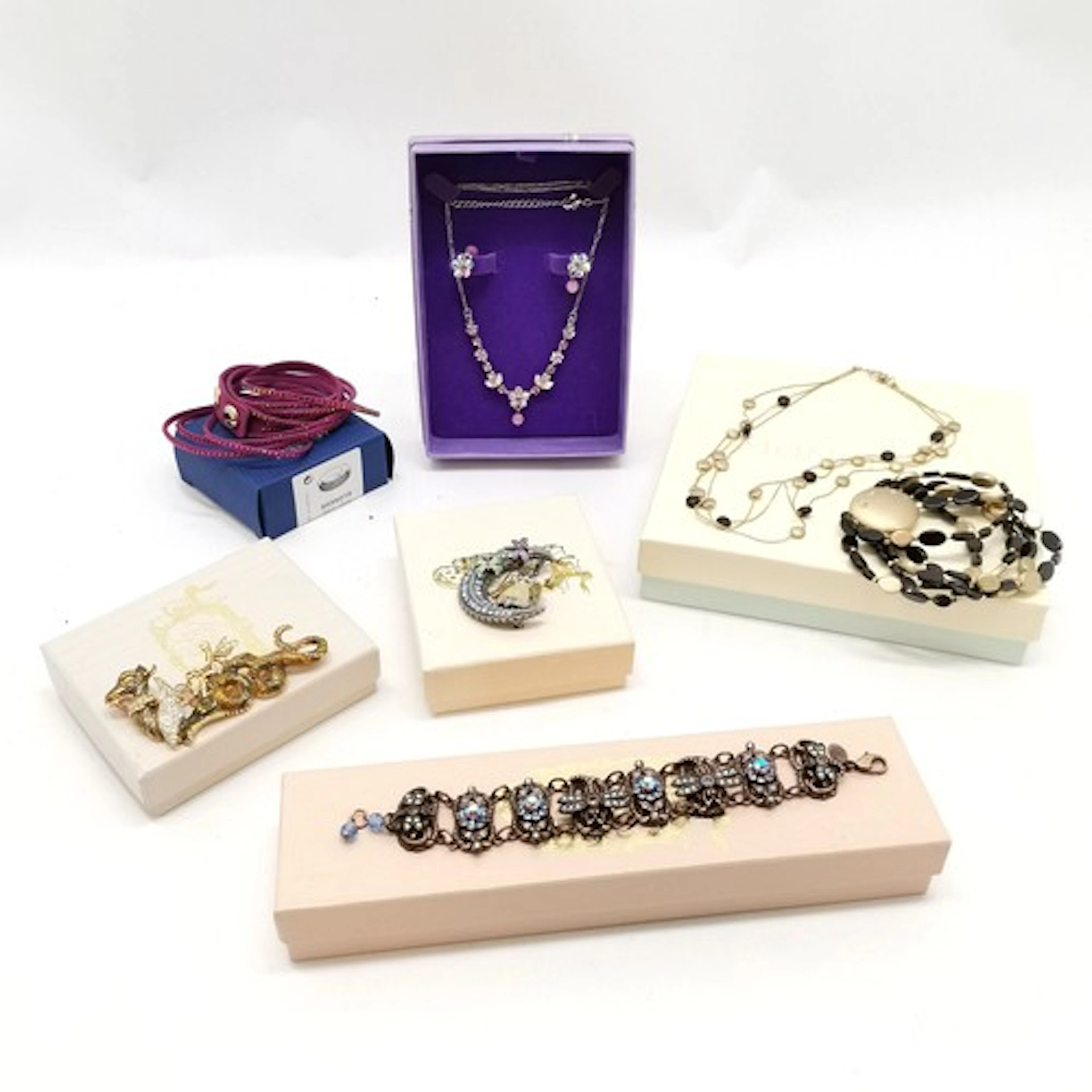 Qty of boxed costume jewellery inc Kirks folly, Swarovski, M...