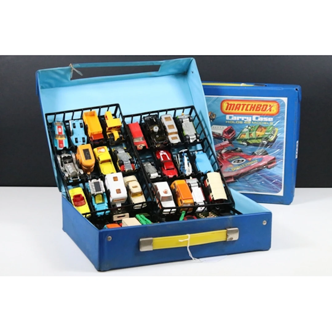 96 Matchbox playworn diecast models contained within 2 x Mat...