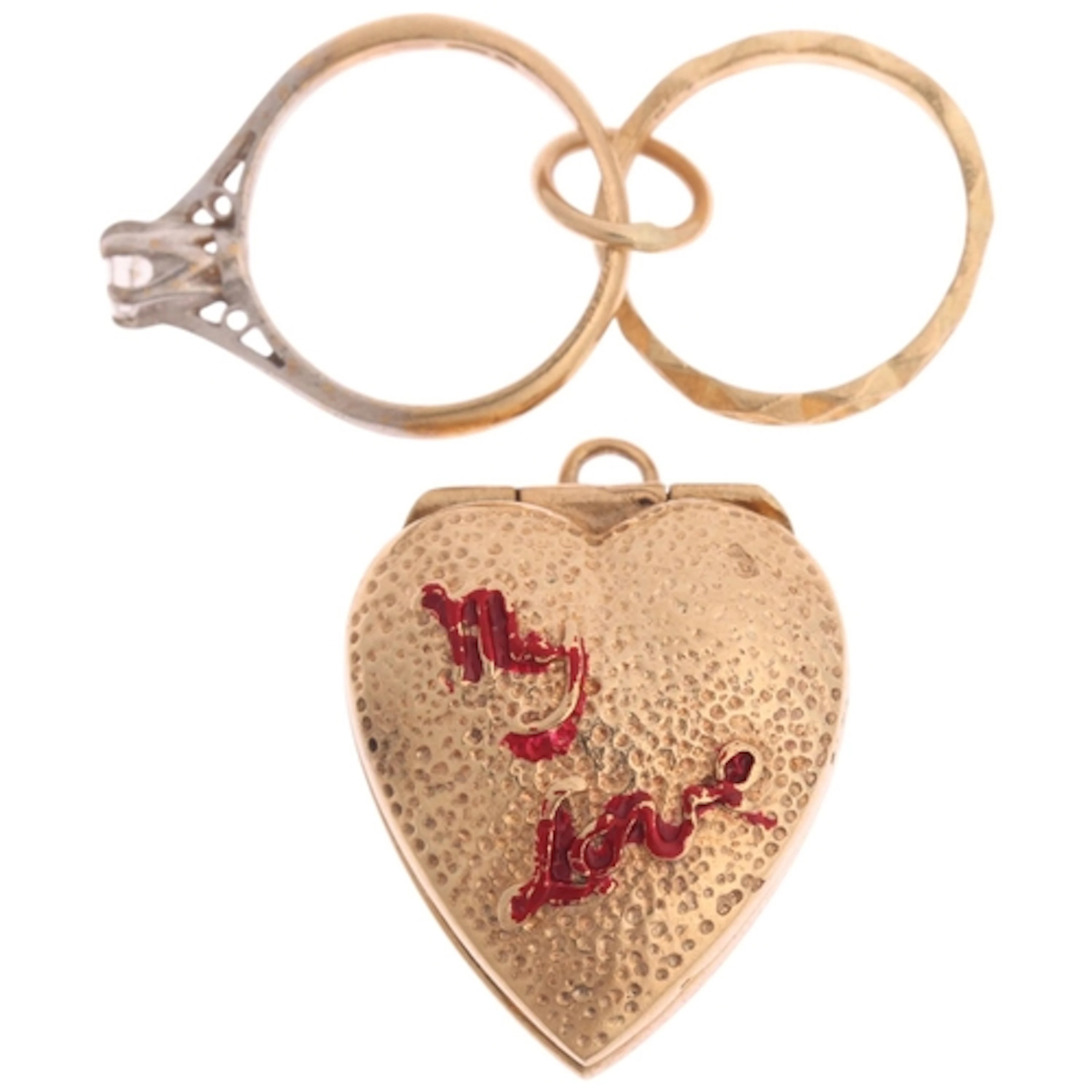 2 x 9ct gold Vintage engagement charms, comprising 'My Love'...