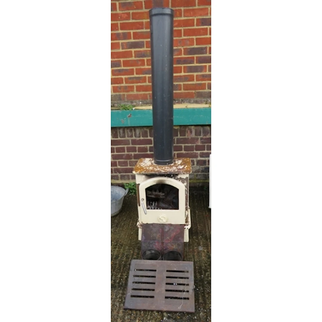 Old Vintage Cast Iron & Enamel & Wood Burning Stove