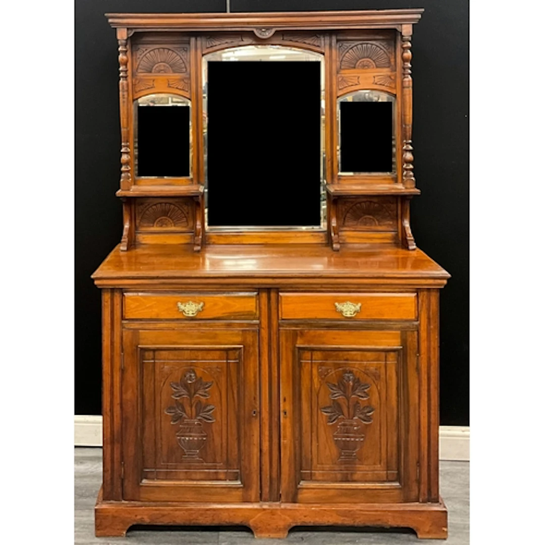 A late Victorian sideboard, with mirrored superstructure, di...