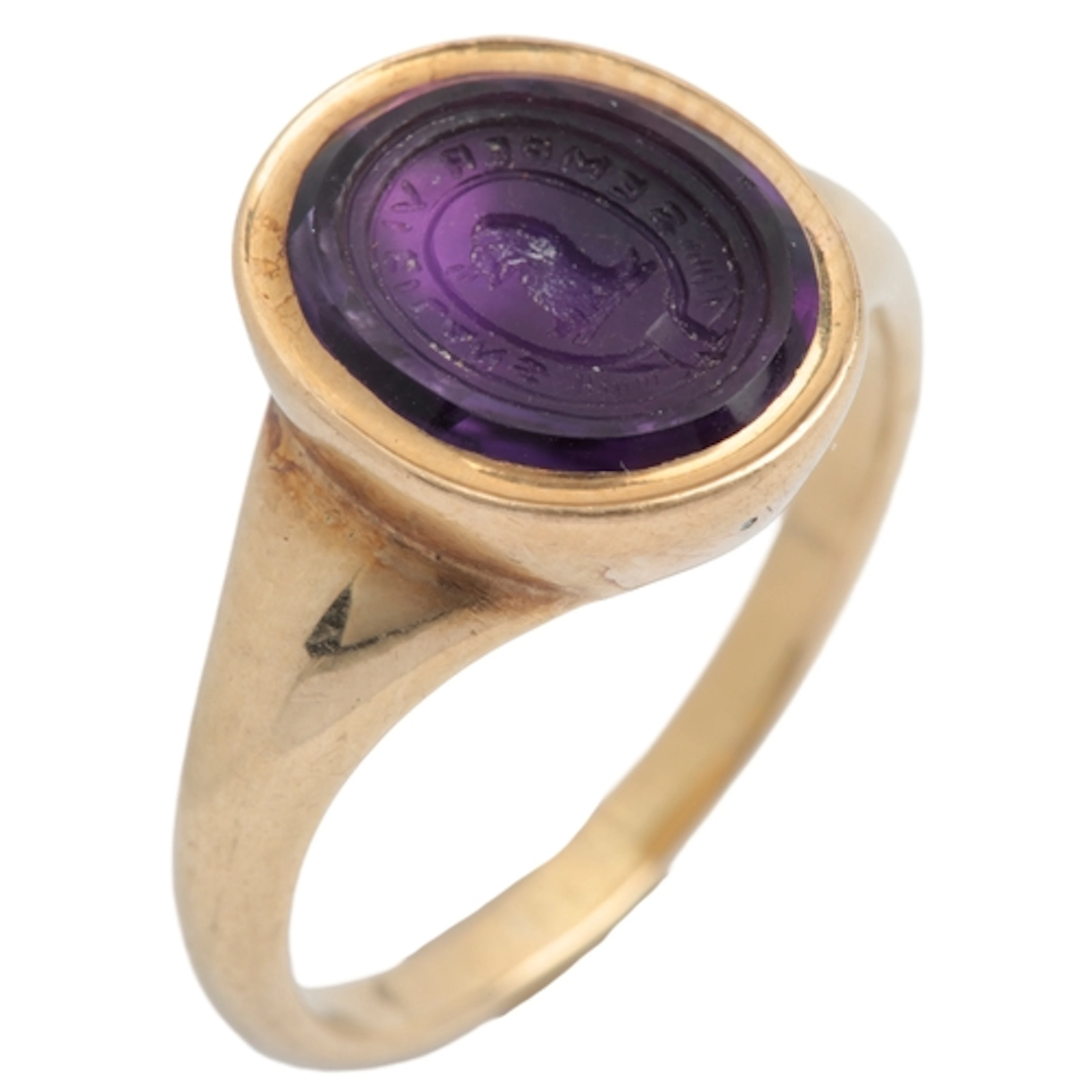 An amethyst Scottish armorial intaglio ring, early 20th cent...