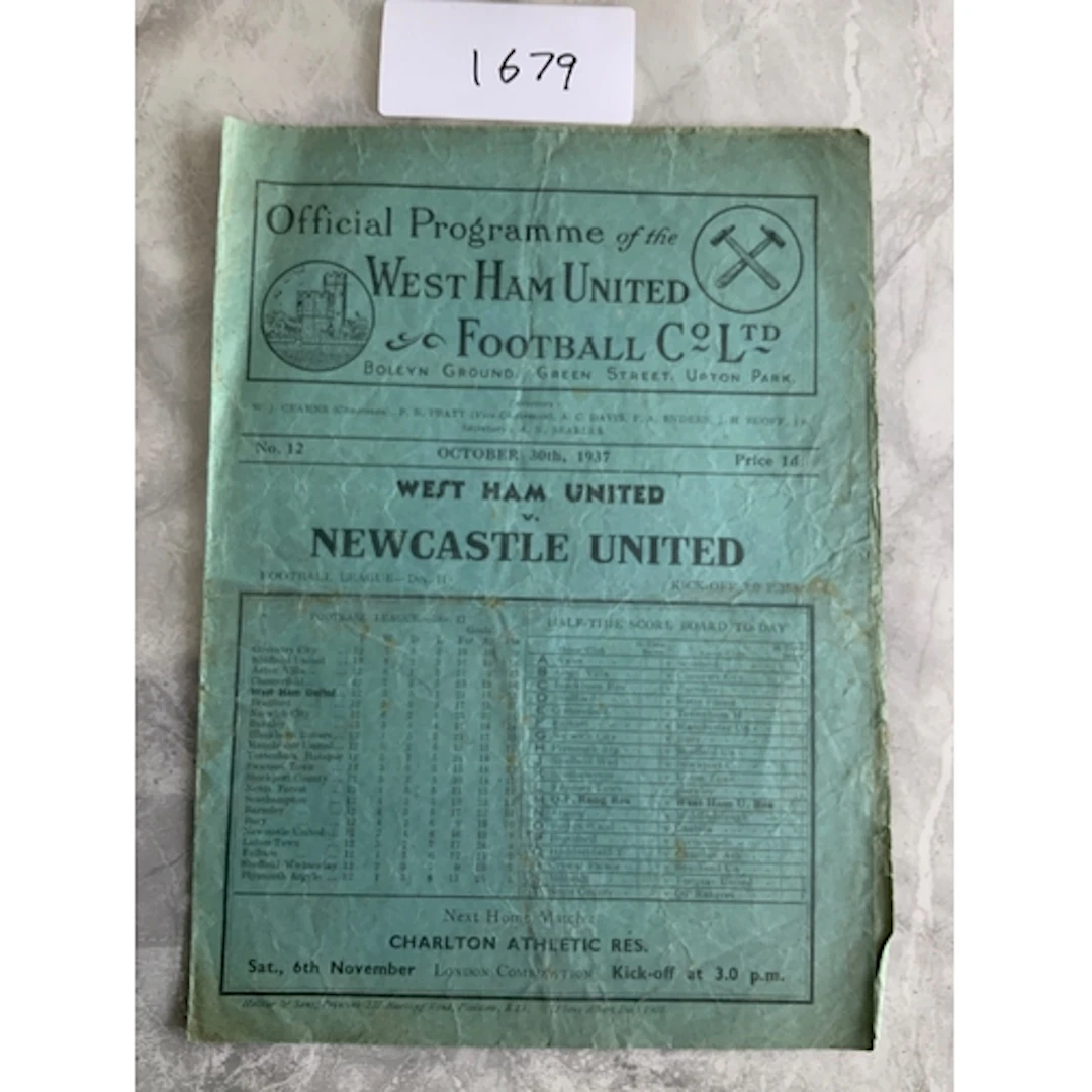 37/38 West Ham v Newcastle United Football Programme: Good c...