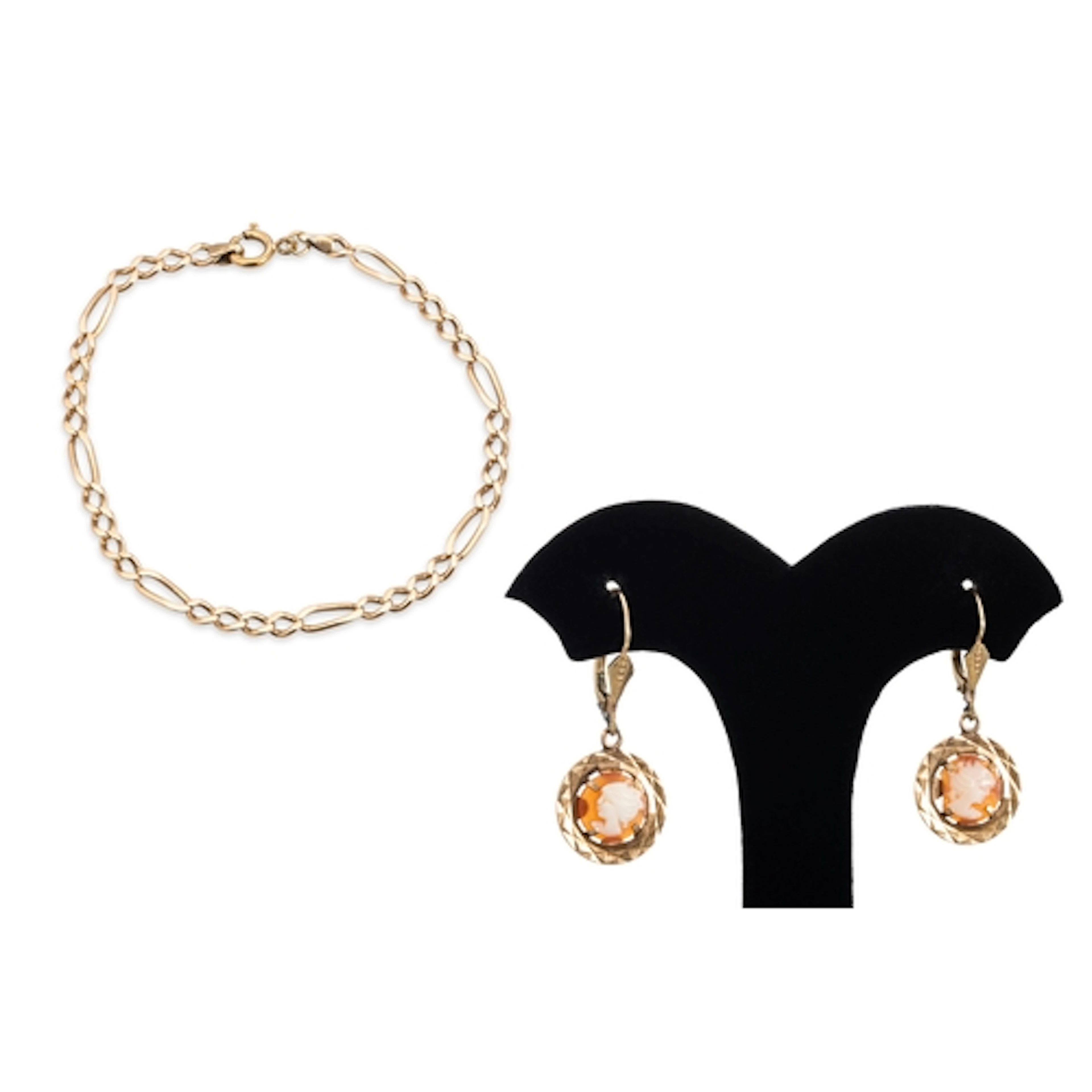 A 9CT YELLOW GOLD FANCY LINK BRACELET, 5.9 g., together with...