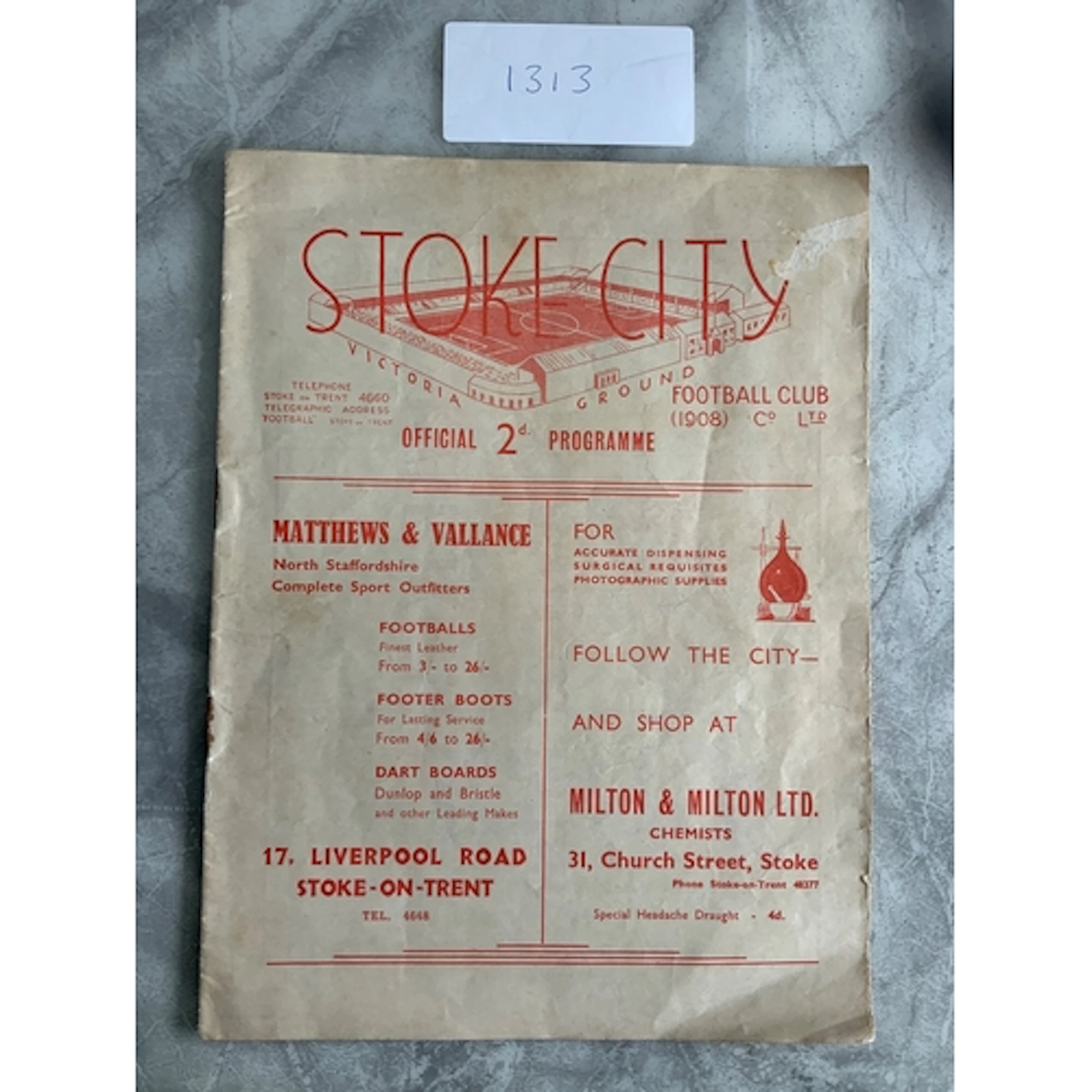 1938 - 1939 Stoke City v Bolton Football Programme: Very goo...