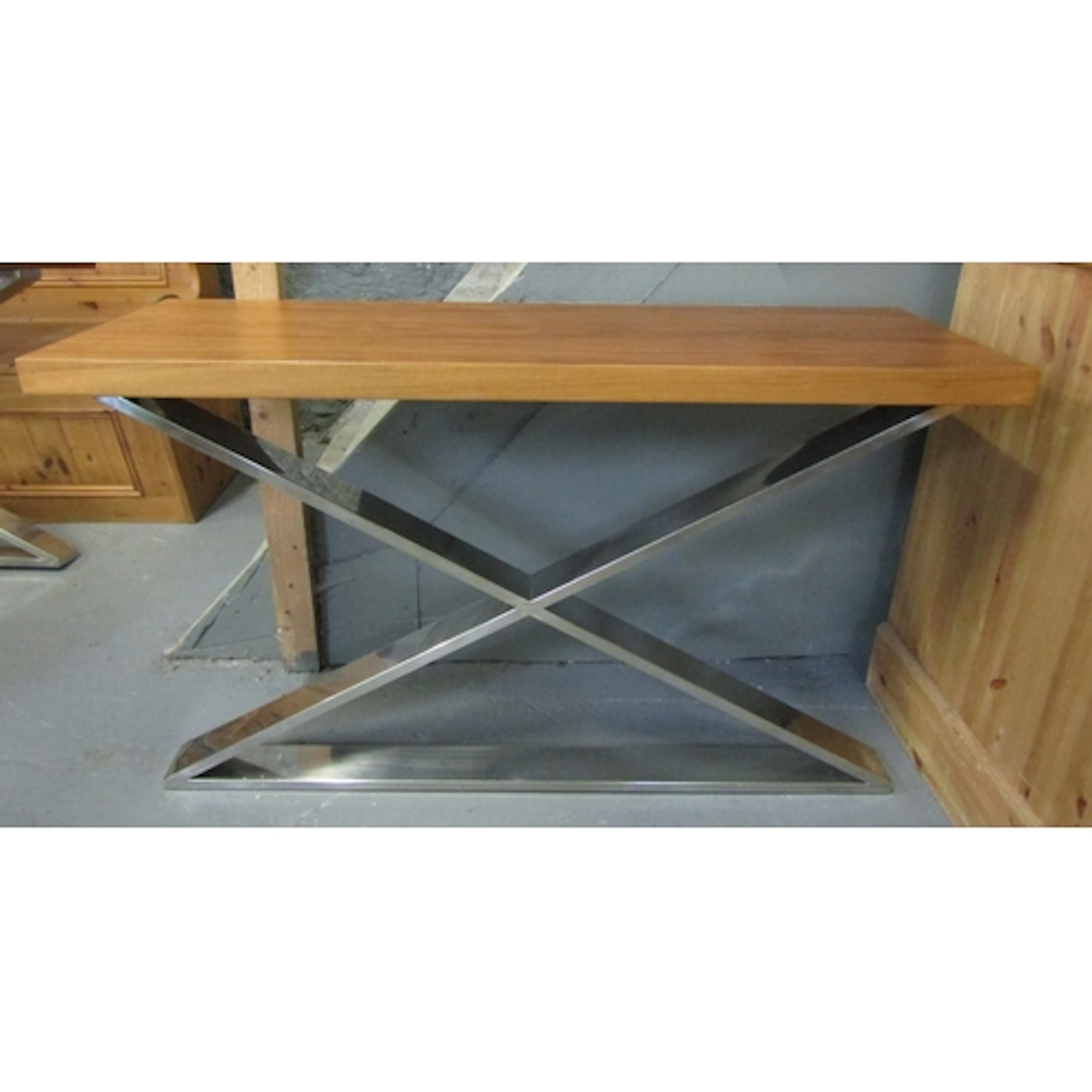 Matching Designer Oak Top Rectangular Form Chrome Plated Con...