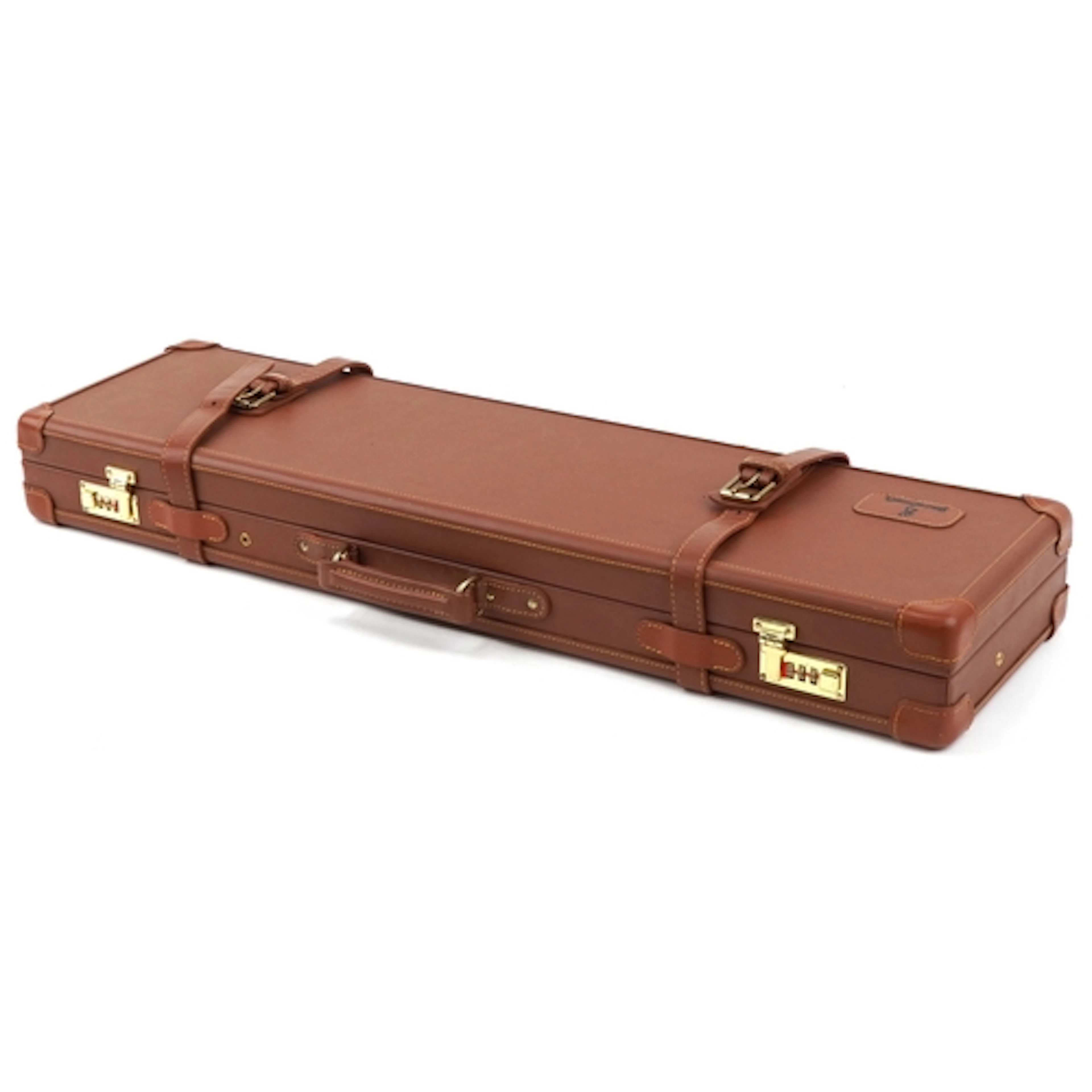 Browning Motor gun case with tan leather finish and green ba...