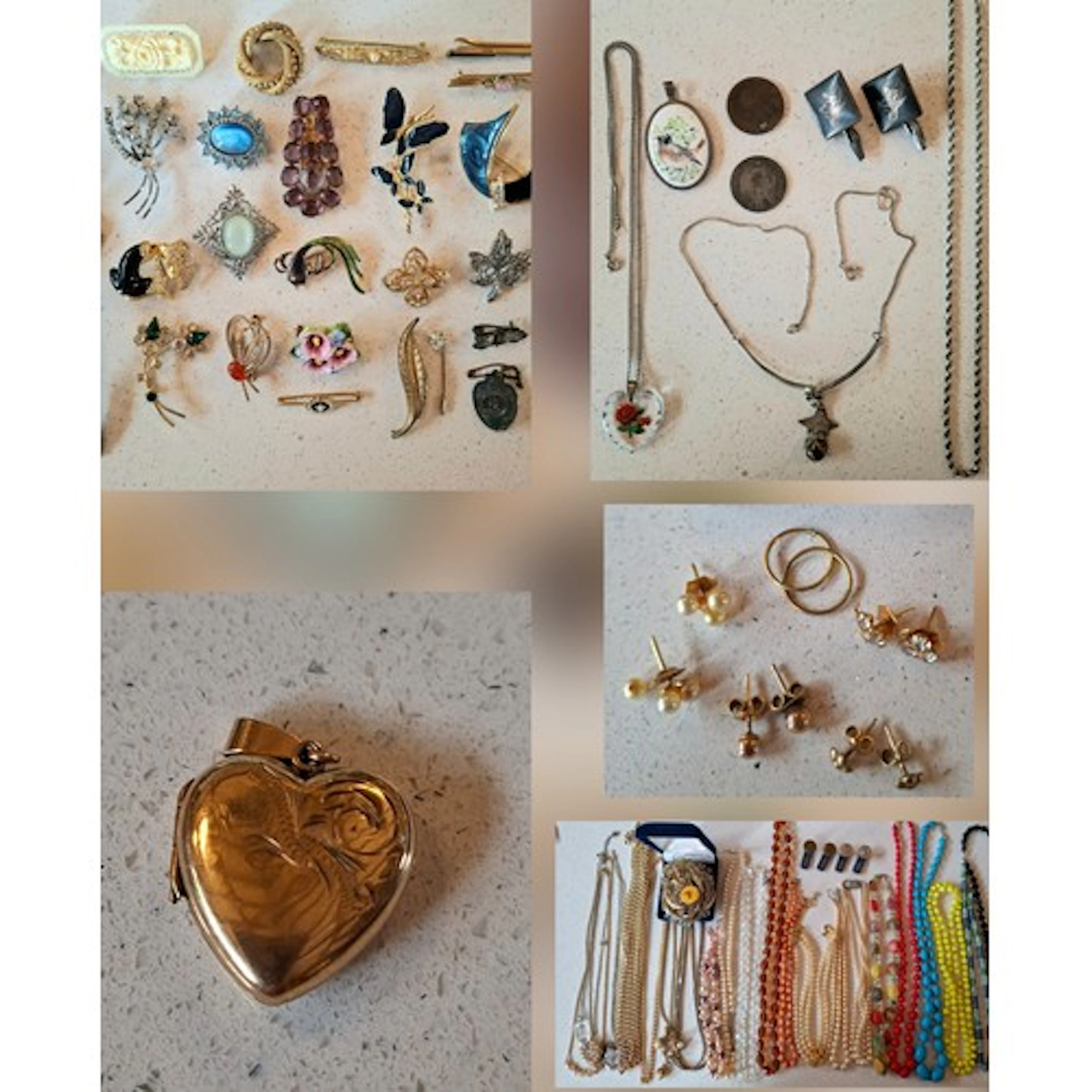 Vintage costume jewellery to include 4 small pairs of 9ct go...