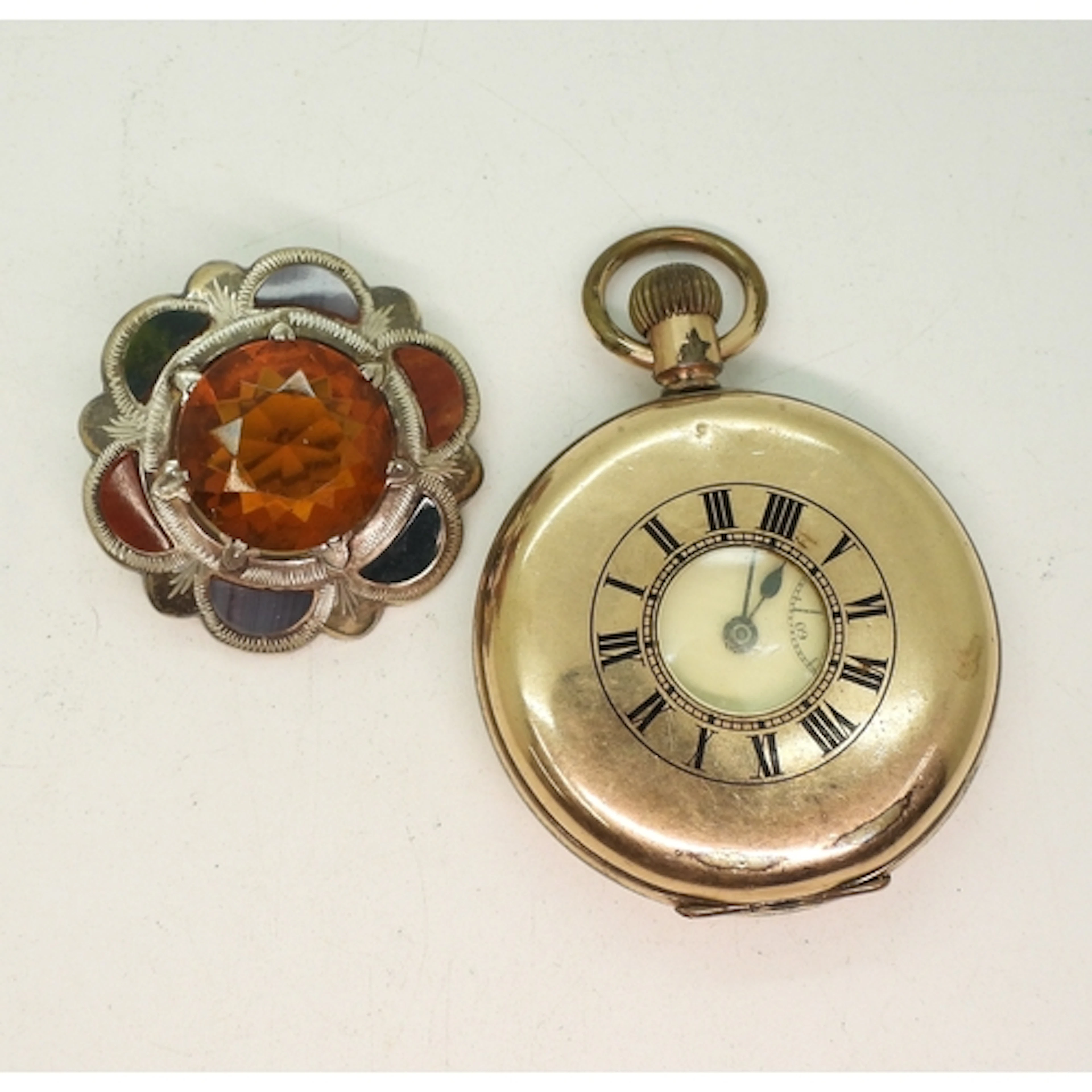A silver Scottish agate brooch, made by W. Johnson & Son...