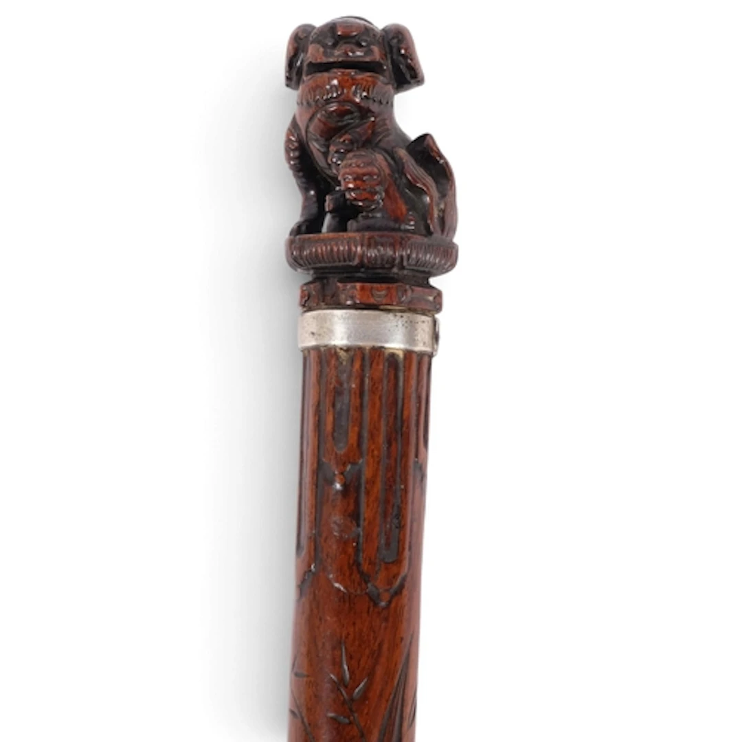 An Antique Chinese walking stick with Kylin finial