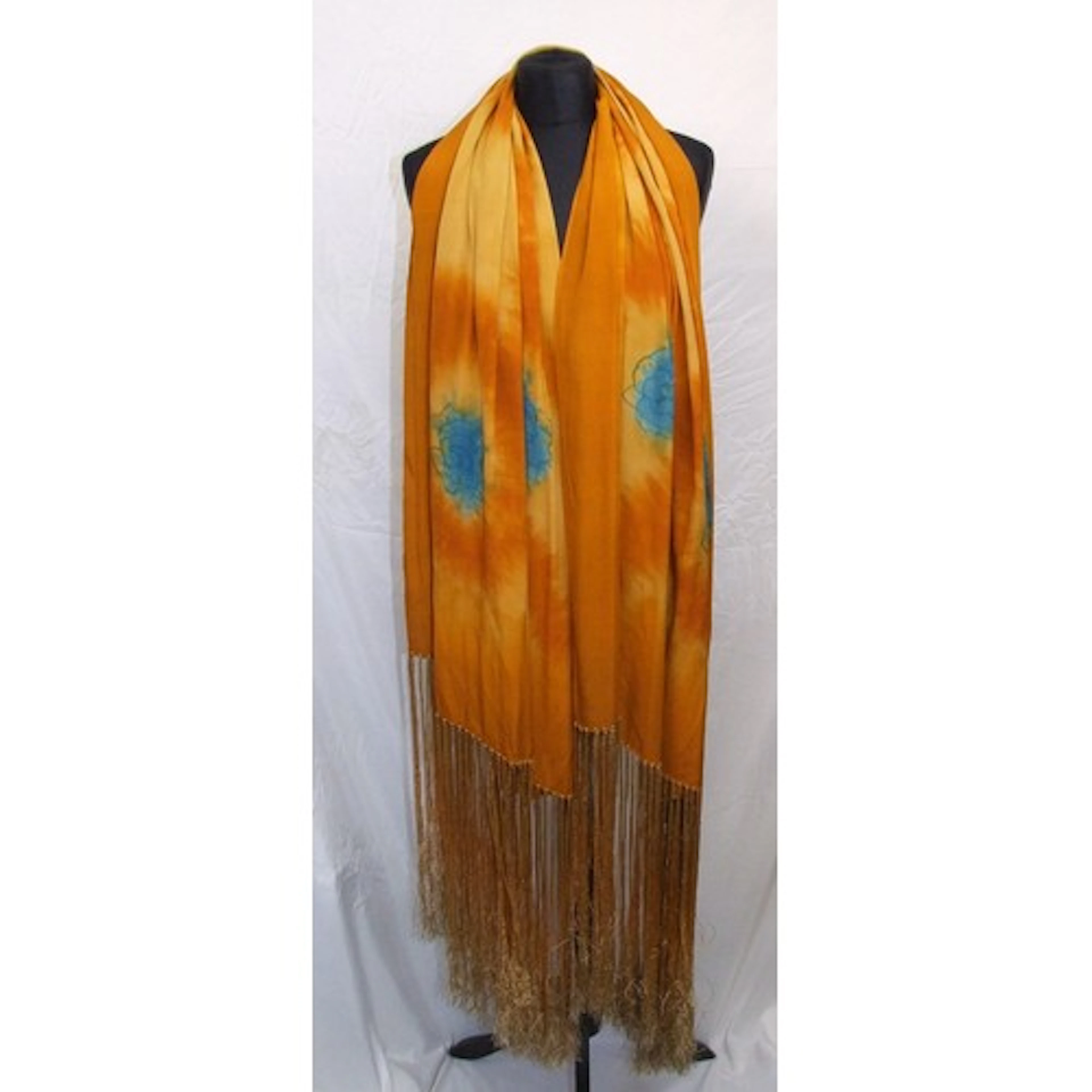 Vintage Orange & Blue Tie Dye Effect large piano shawl with ...