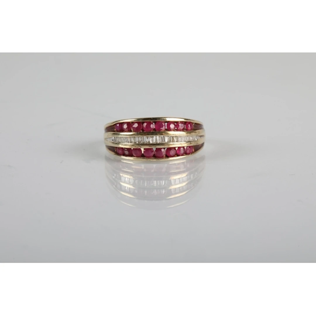 Ladies 9ct gold ruby and diamond ring, ring size L/M, gross ...