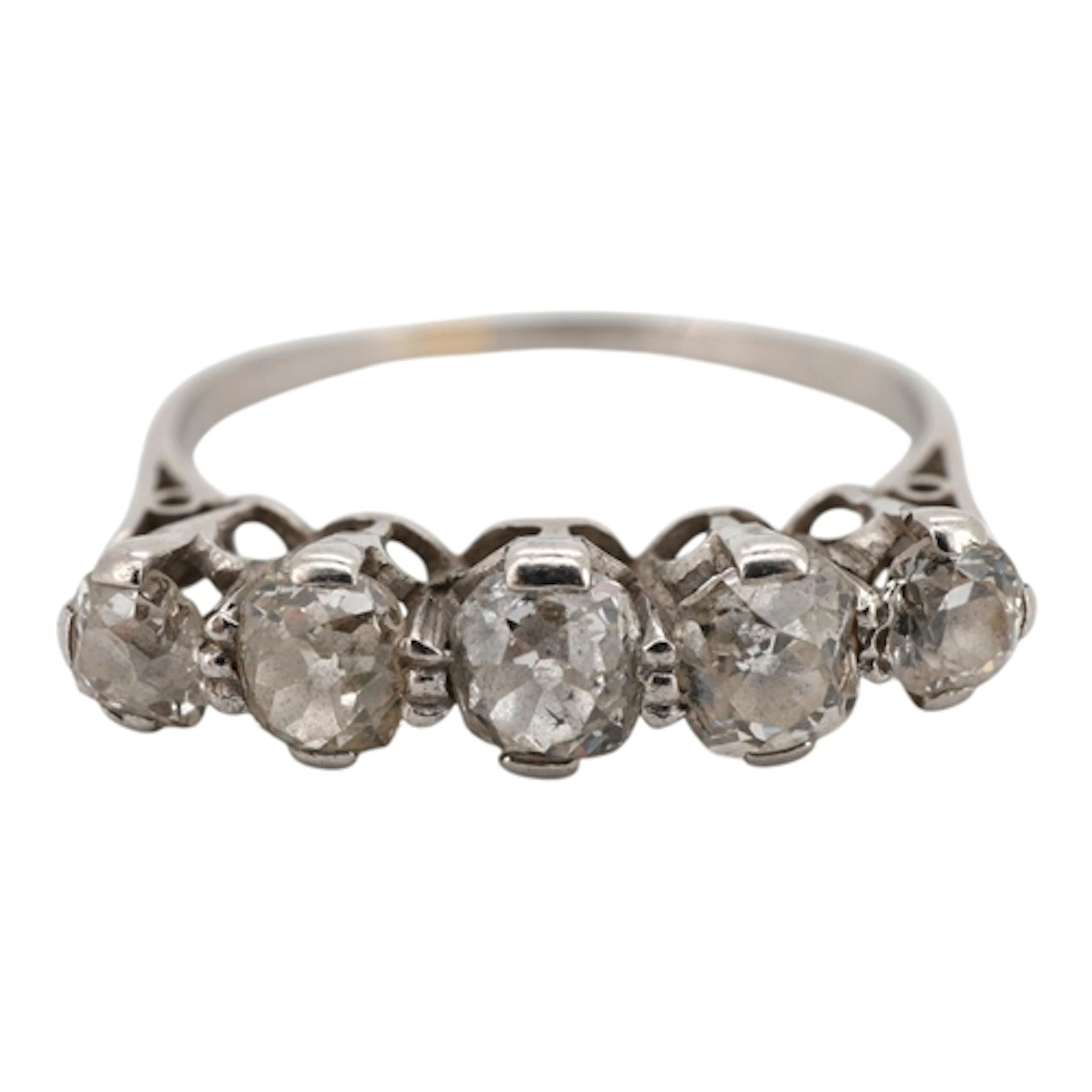 A five-stone diamond ring, early 20th century, claw-set with...