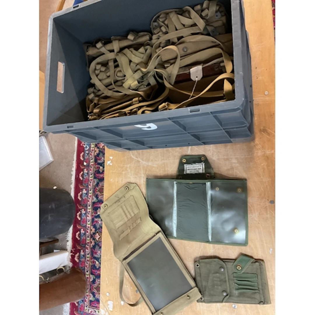 Large qty WWII canvas map cover cases.