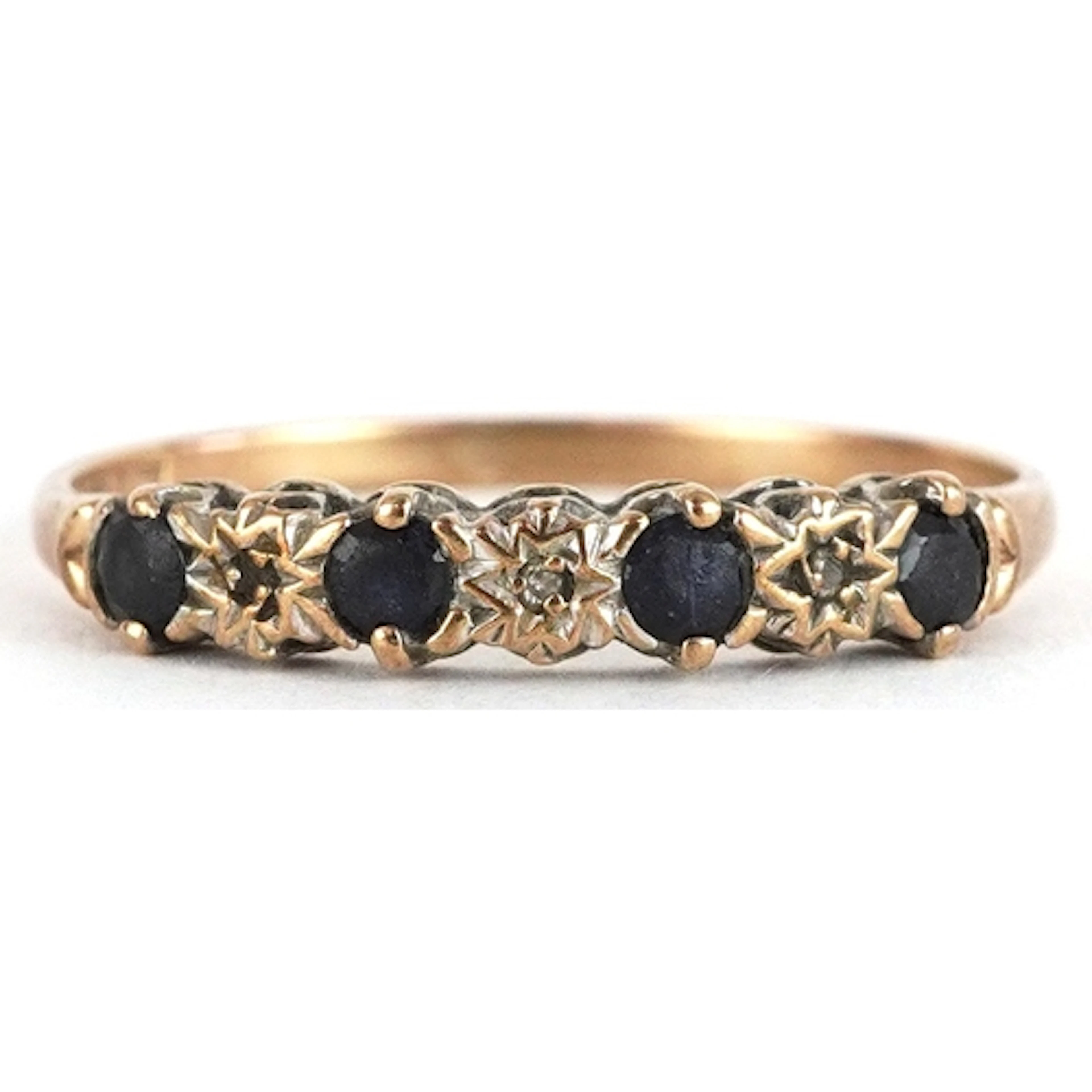 9ct gold sapphire and diamond half eternity ring, size S, 1....