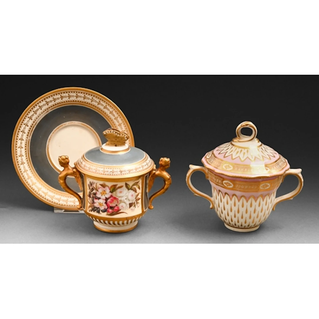 A Derby chocolate cup and cover, c1795, of ogee form, the pi...