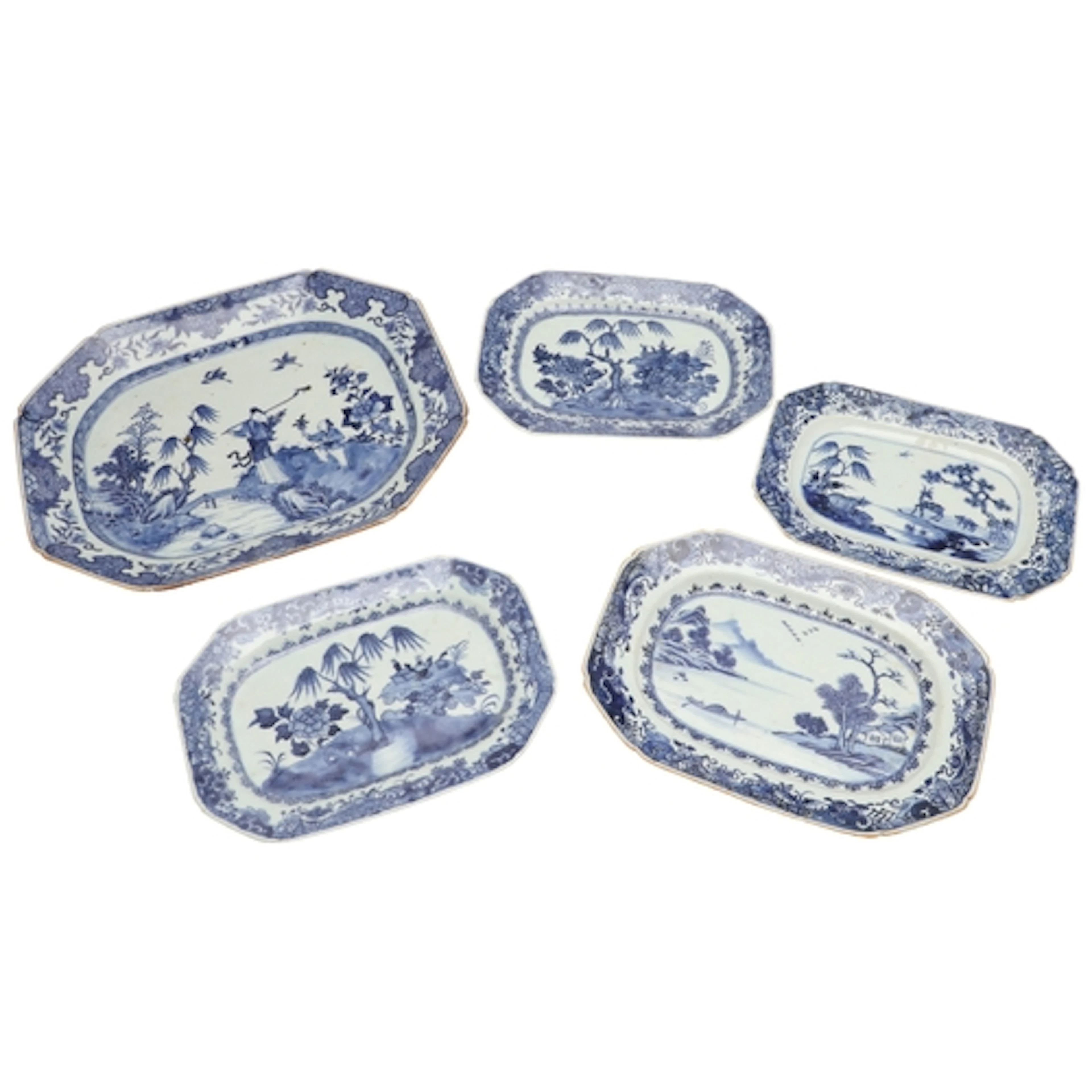 18THC CHINESE PORCELAIN PLATTERS. An 18thc Chinese export bl...