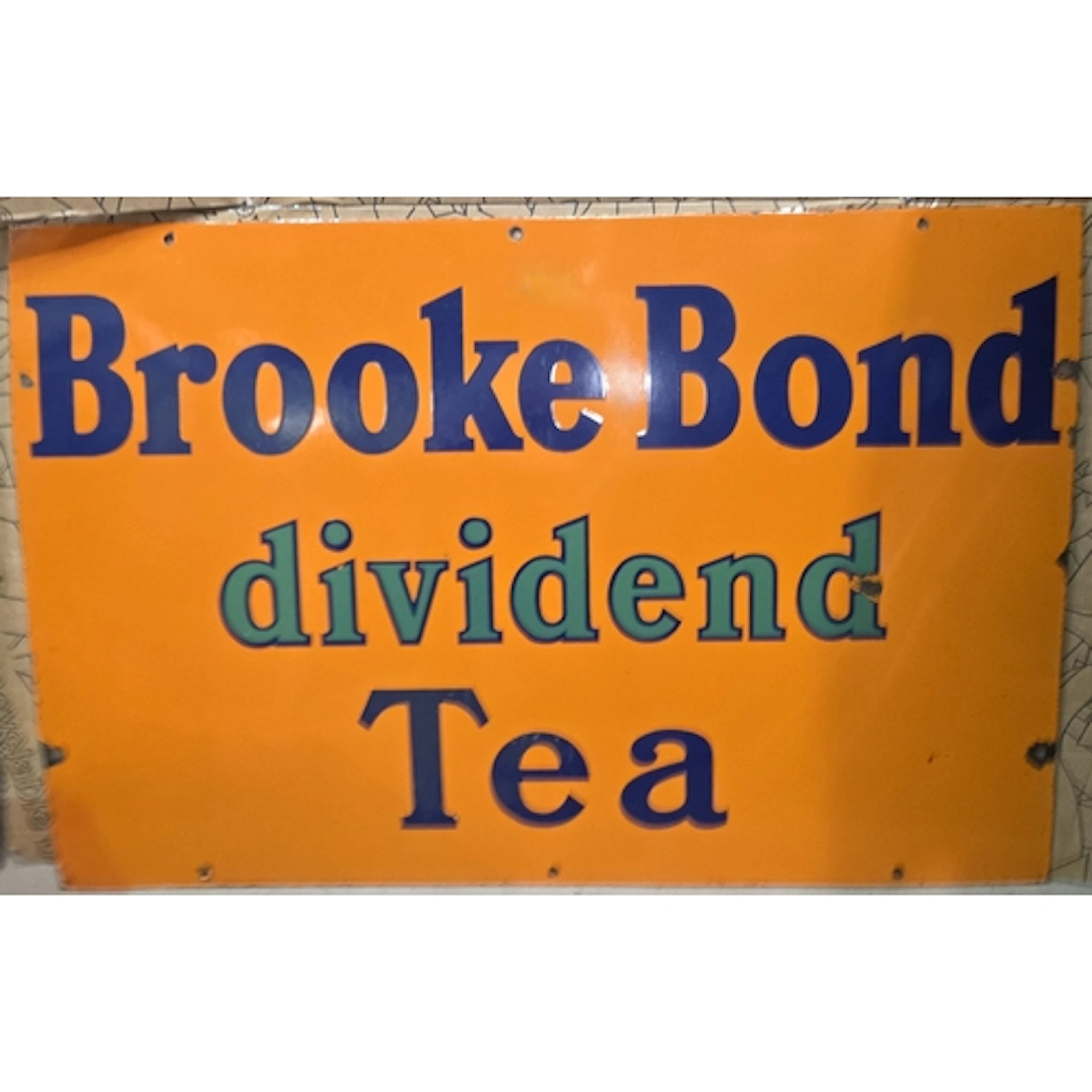 Advertising: Brooke Bond dividend Tea; orange, blue and gre...