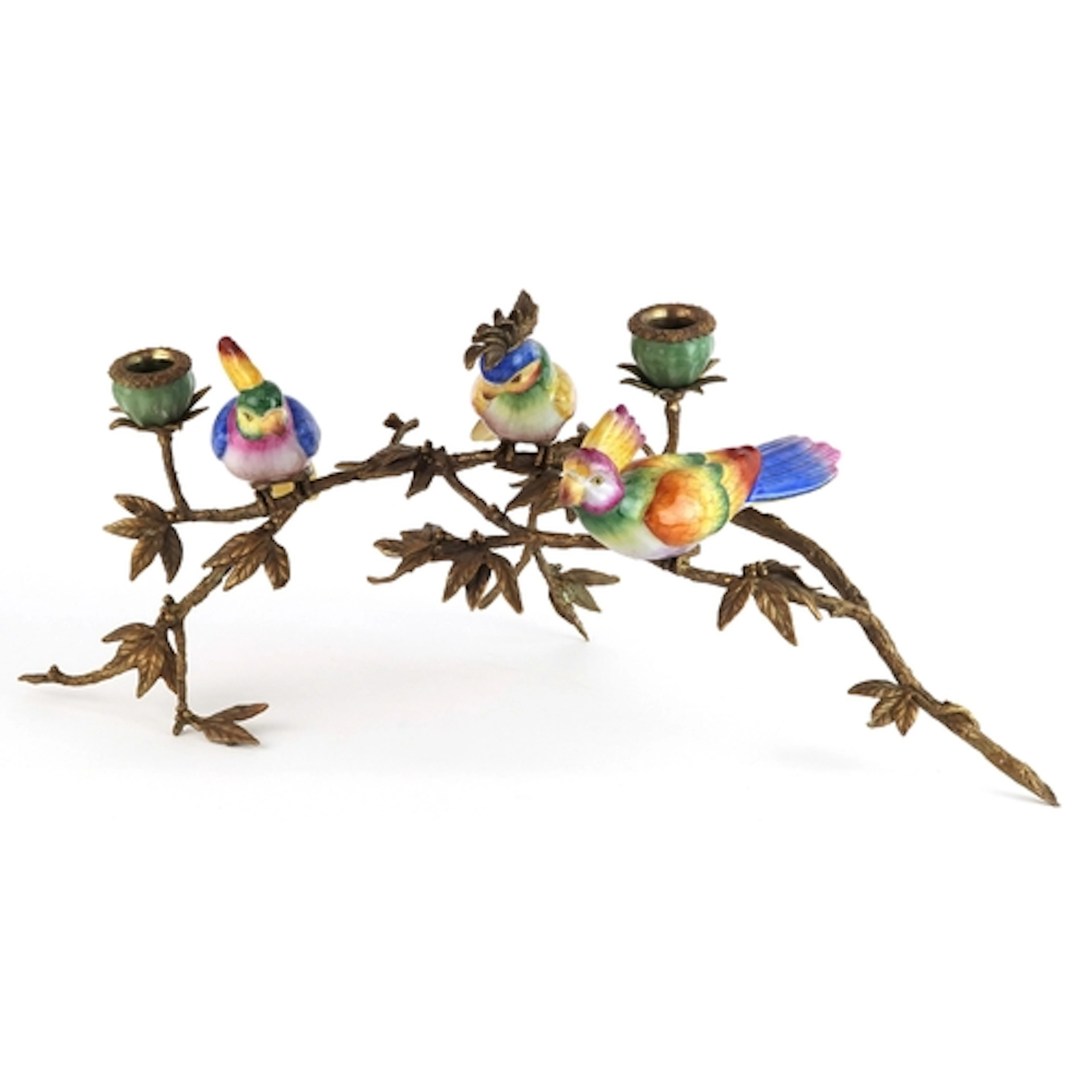 Wong Lee design porcelain and brass candelabra with cockatoo...
