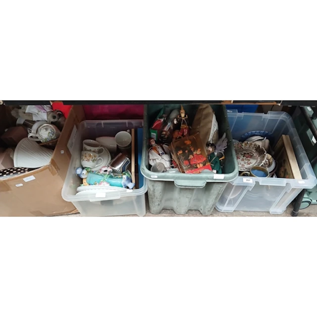 5 boxes of mixed items to include ceramics, stainless steel,...