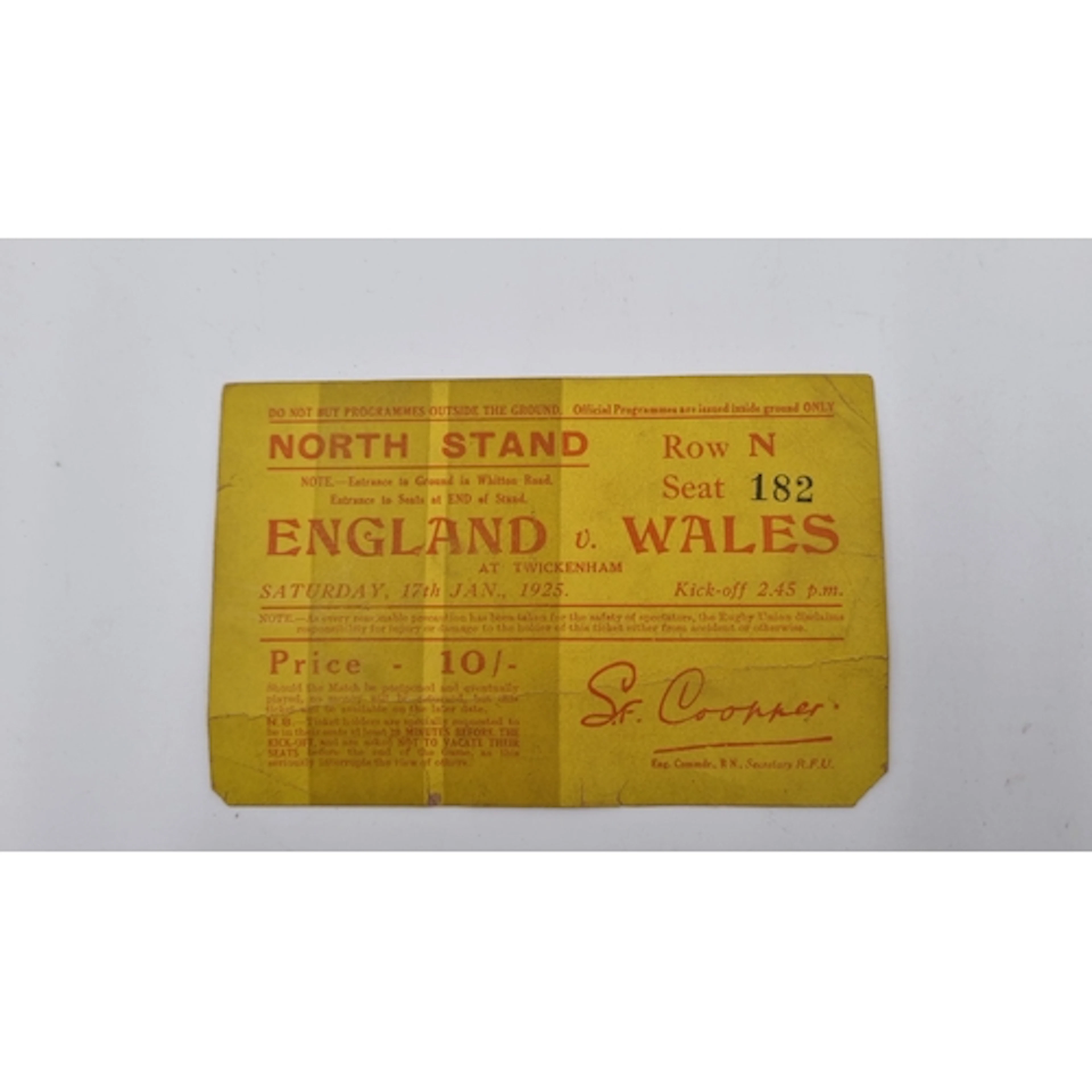 1925 England v Wales Twickenham Rugby Ticket