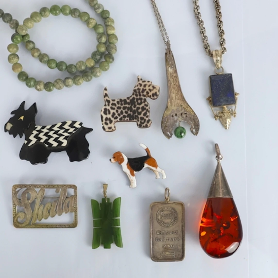 A selection of costume jewellery, including Lea Stein brooch...
