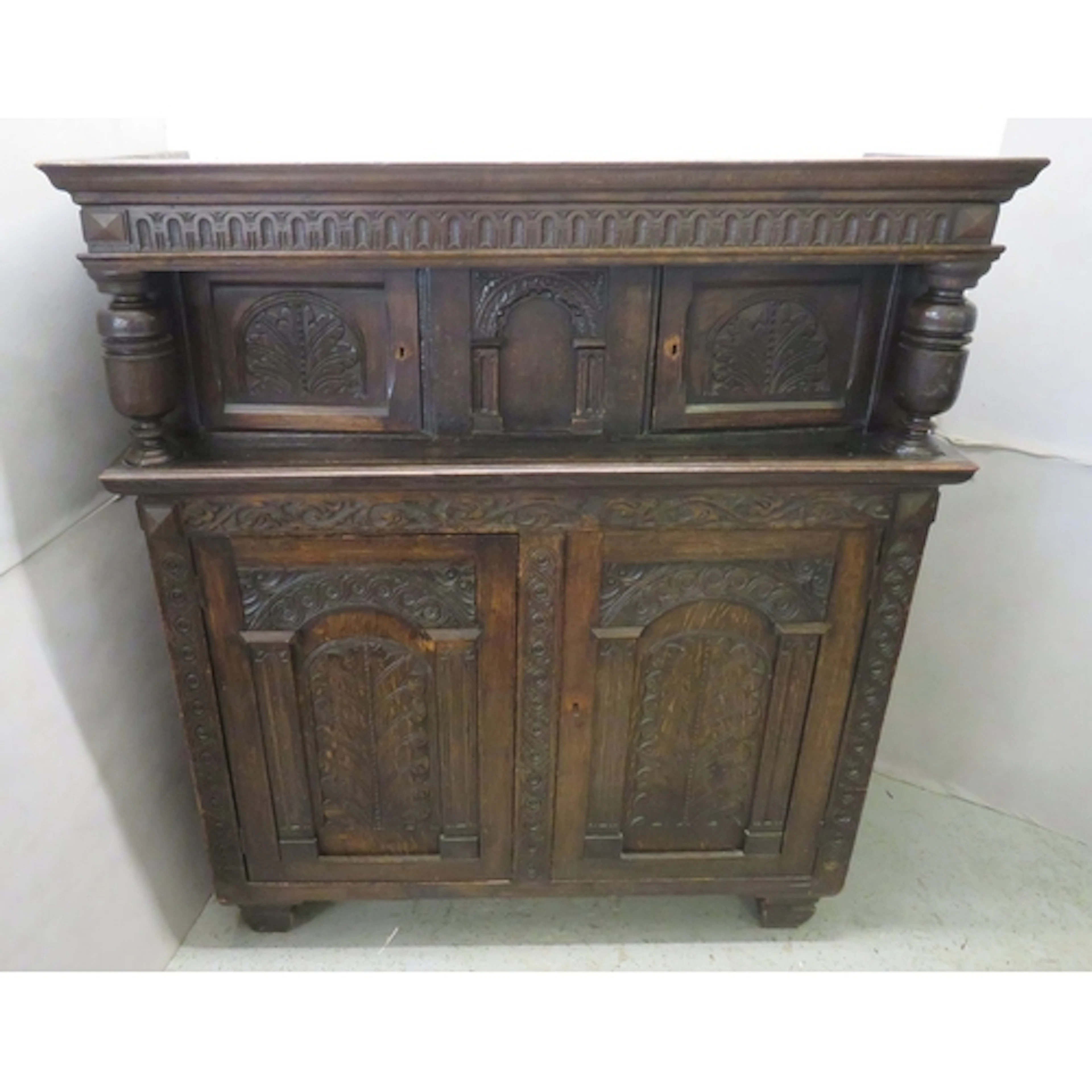 C18th Duodarn/Court Cupboard, poster pasted to reverse 'Inte...